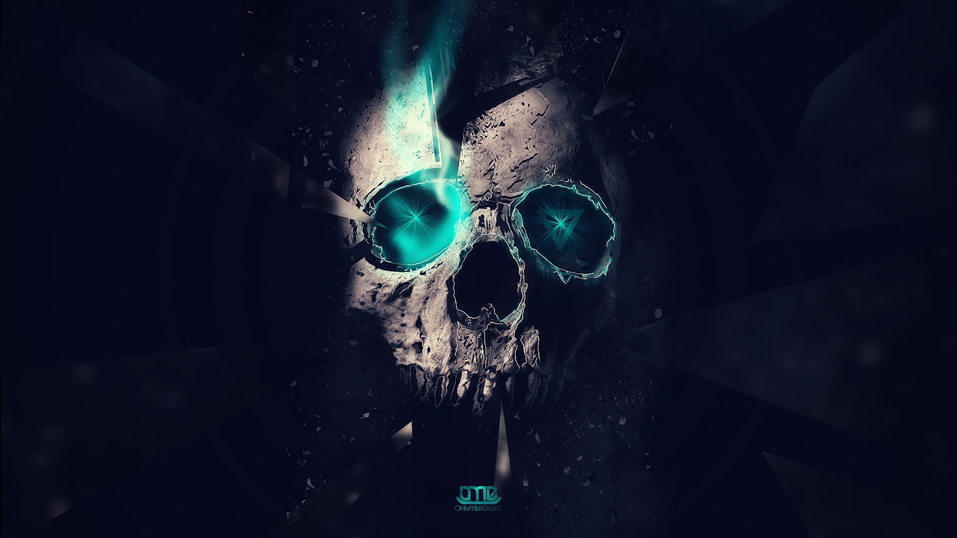 1920x1080 skull, abstract. blue lights, Triangles, lighting, space, hd wallpaper