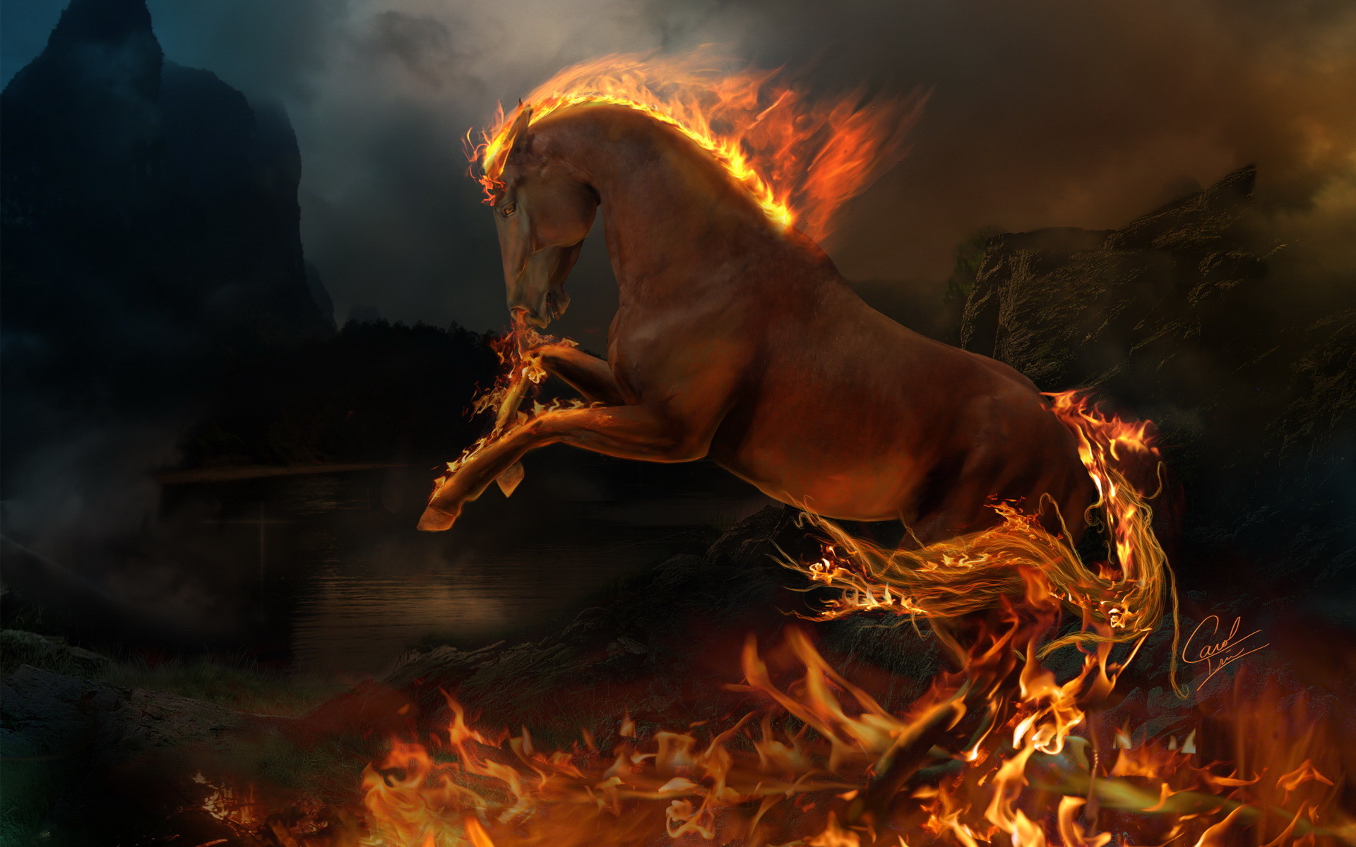 1920x1200 Fire Horse Wallpaper HD