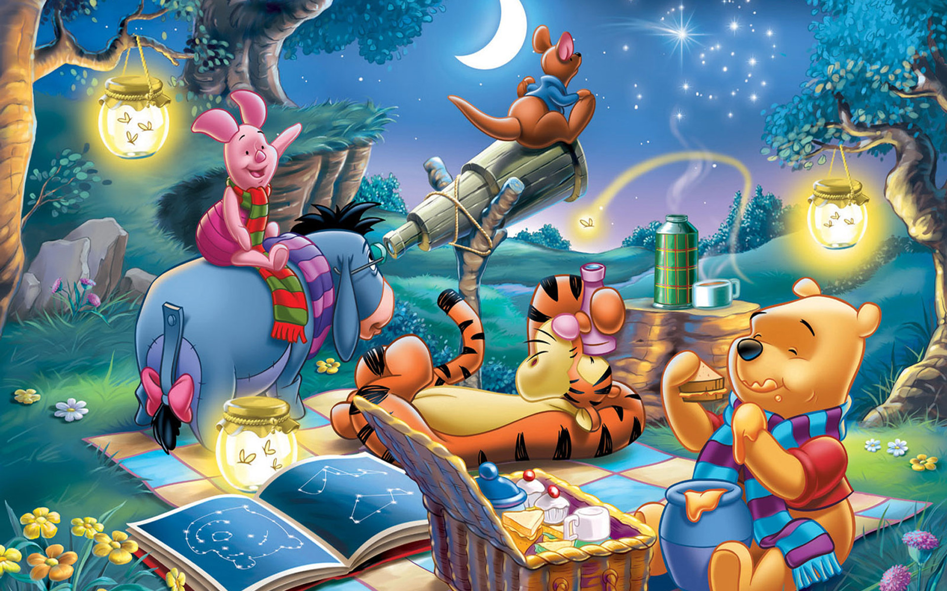 1920x1200 The honey loving Pooh Bear and his friends, Piglet, Eeyore, Roo, Kanga,  Rabbit, Tigger and Owl and Christopher Robin too. A picnic, Pooh's  birthday, ...