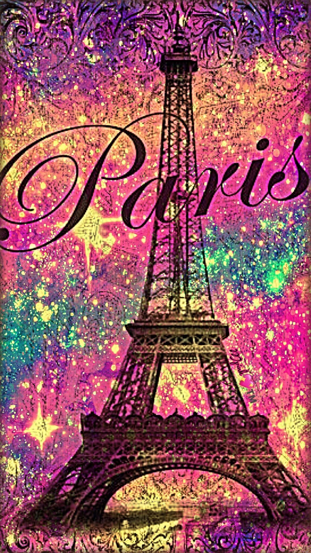 Girls Paris Stamp Collage Stripe Wallpaper Pink Brown Eiffel Tower Textured  | eBay