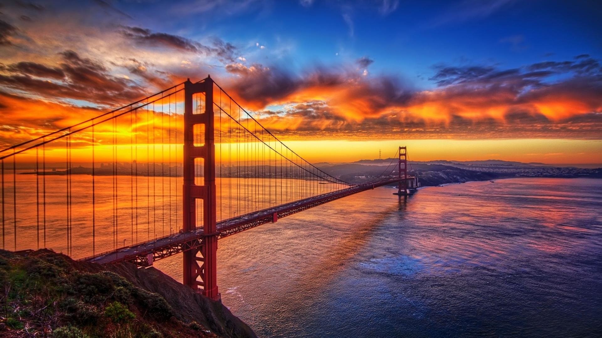 1920x1080 Menschengemacht - Golden Gate Menschengemacht BrÃ¼cke Sonnenuntergang Himmel  Orange Wallpaper