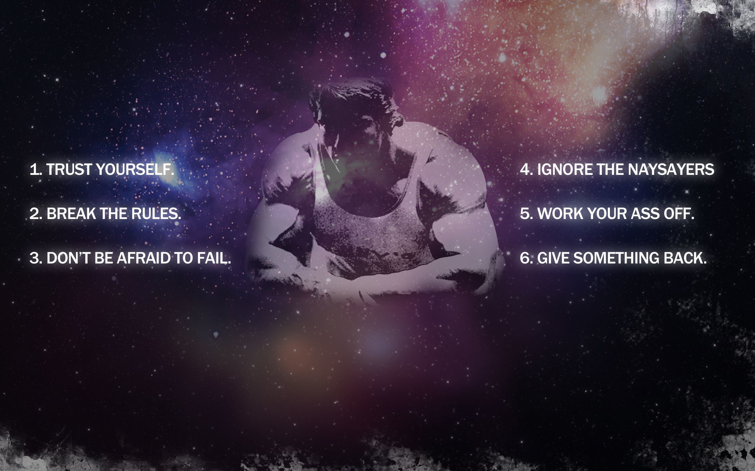2560x1600 Made a quick basic wallpaper of Arnold's six rules. A constant reminder to  conquer. Download link in comments.