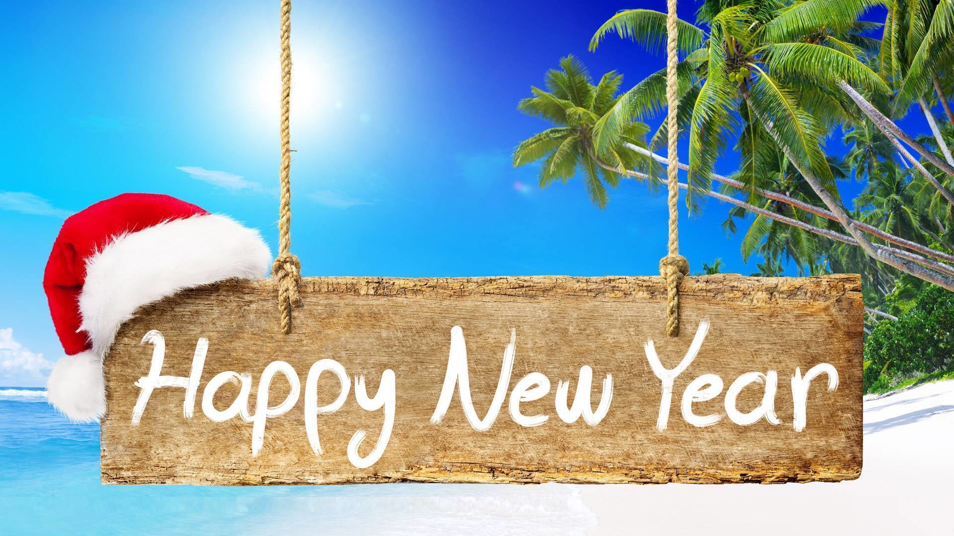 1920x1080 4K Merry Christmas Happy New Year Beach Wallpapers.