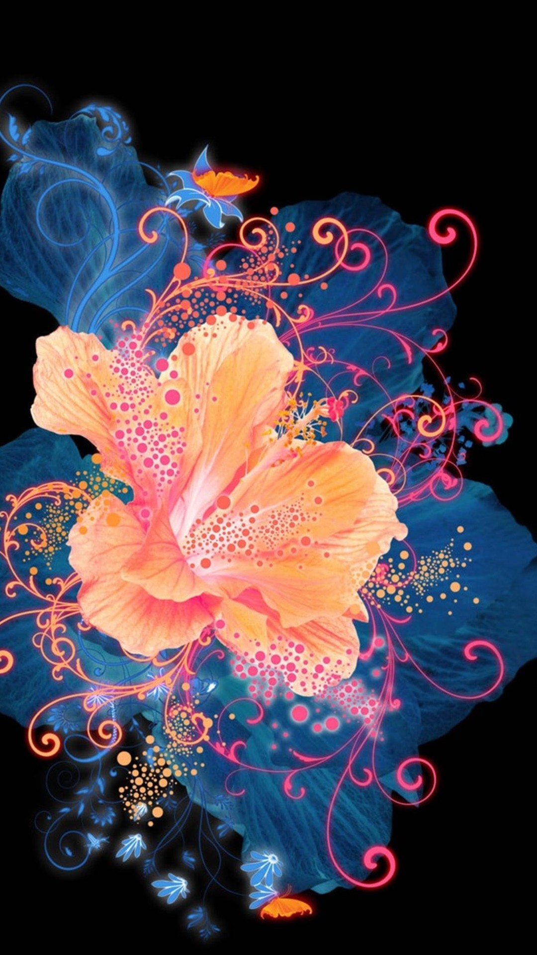 1080x1920 HD Abstract Flower Neon Painting Android Wallpaper ...