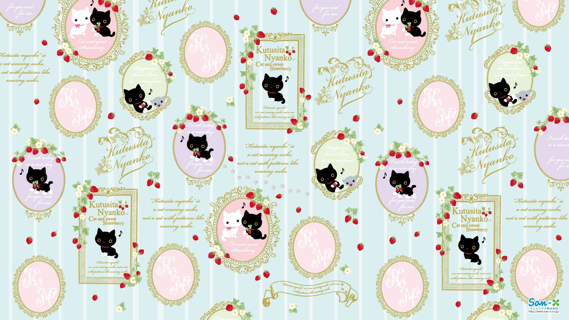 1920x1080 Kutusita Nyanko Cat and Strawberry Wallpaper