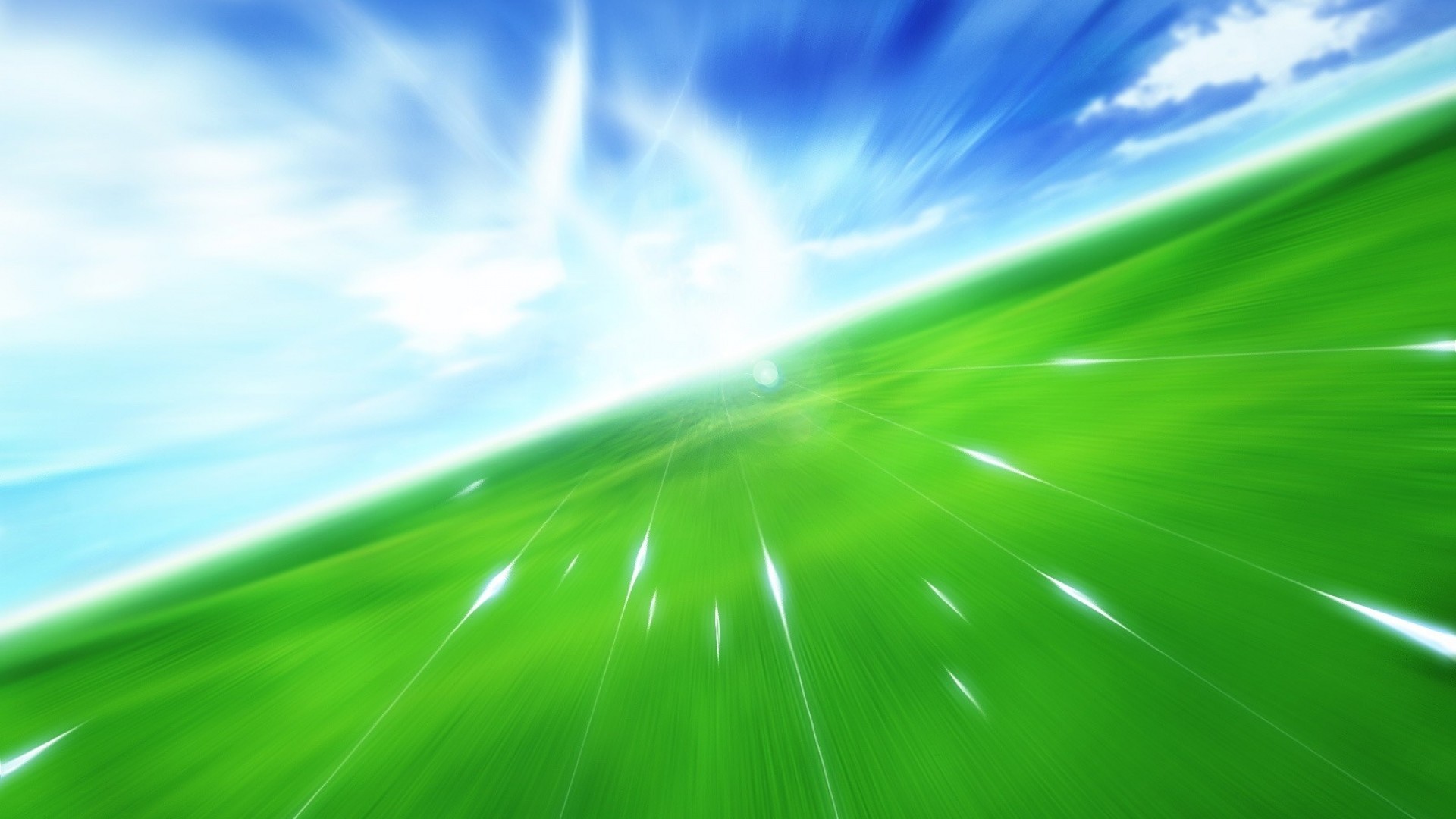 1920x1080  Wallpaper flight, movement, green, blue, grass, sky