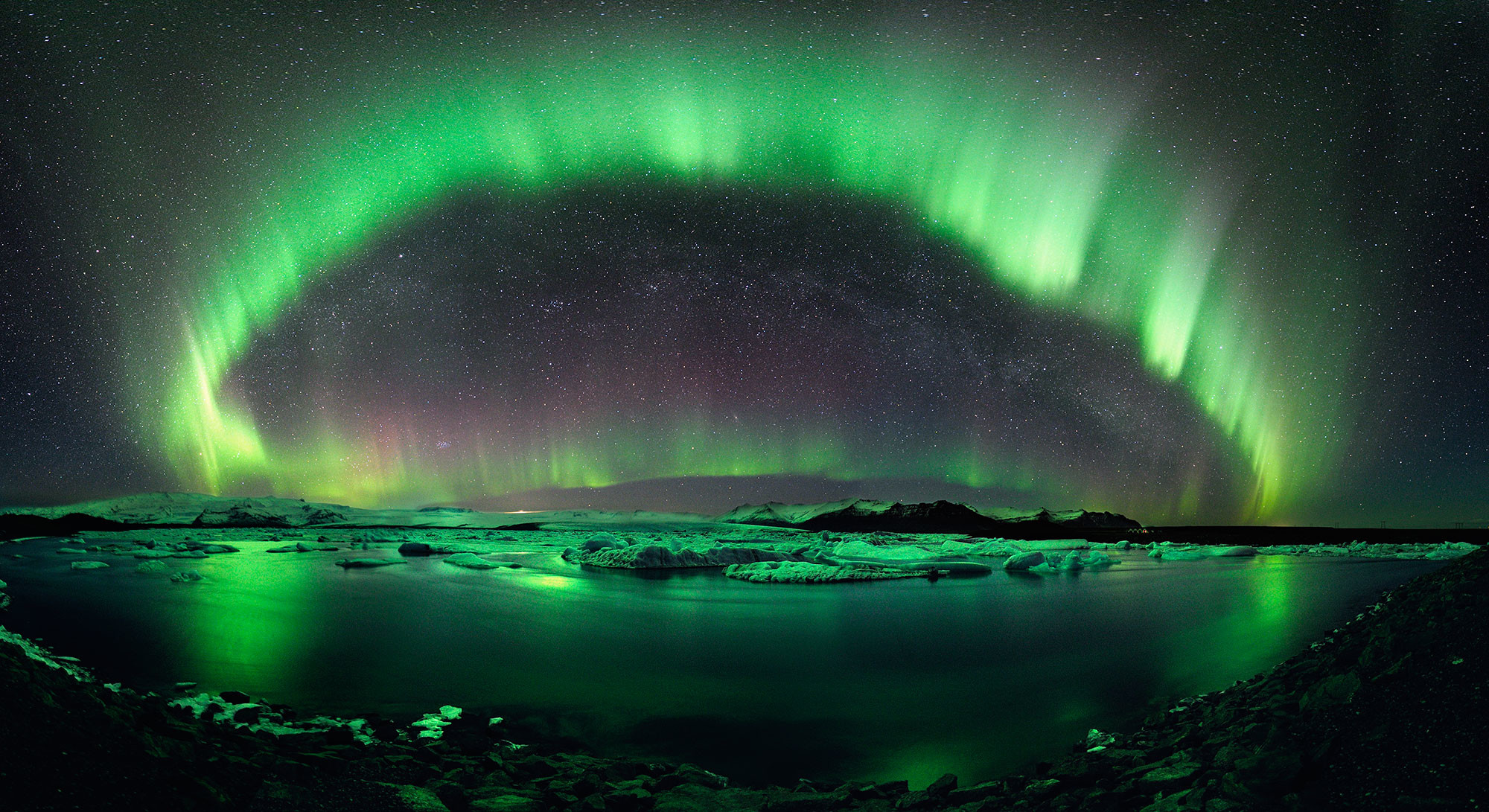 2000x1091 Aurora Borealis Night Â· HD Wallpaper | Background Image ID:127493