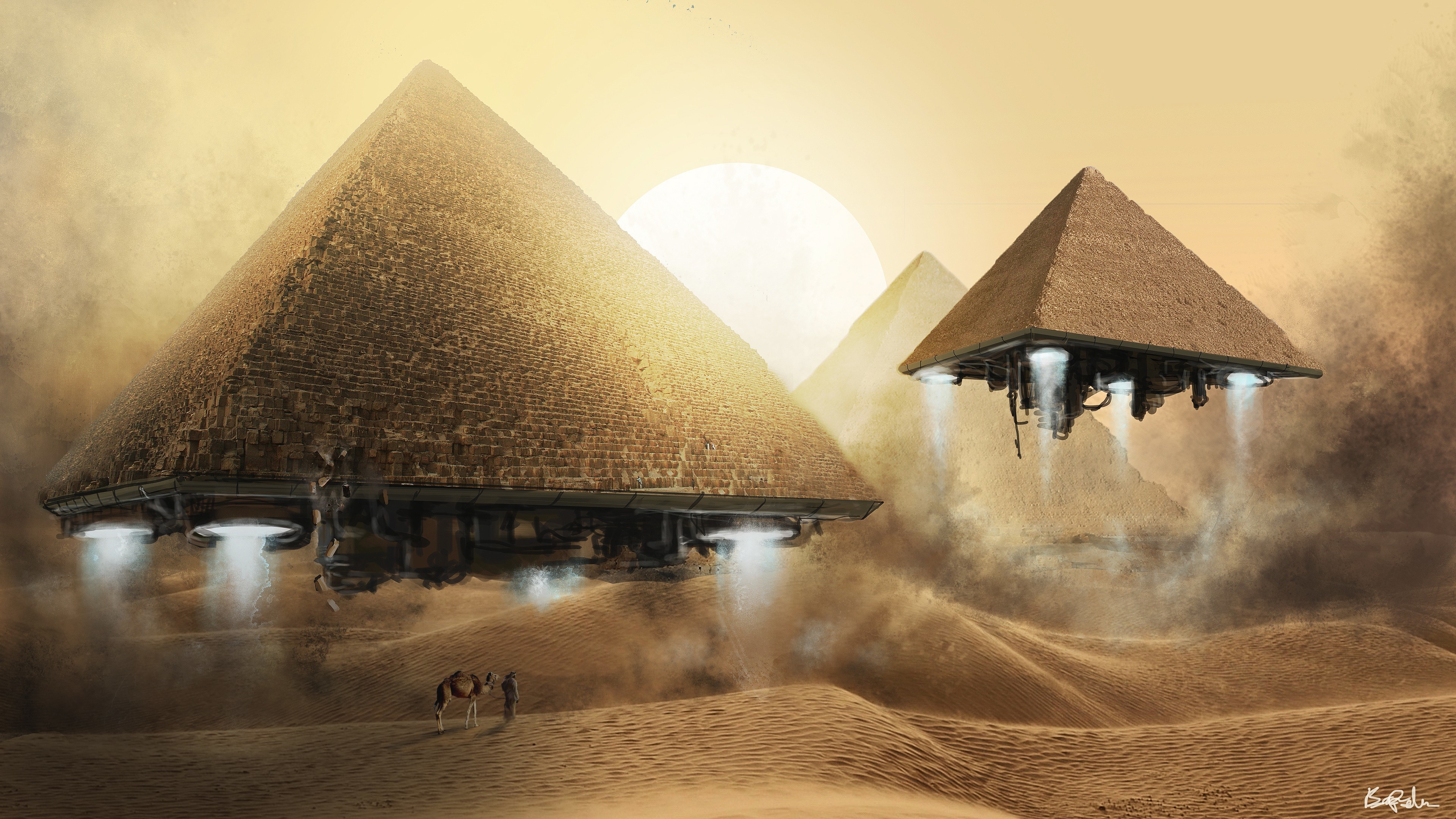 3840x2160 #pyramid, #science fiction, #Stargate, #desert, #Egypt, wallpaper