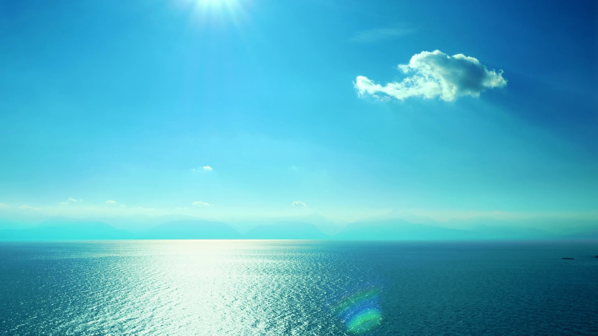 1920x1080 Beautiful Mediterranean simple scenery blue sky rippled water surface sun  reflection serene sea waterscape Greece sunny