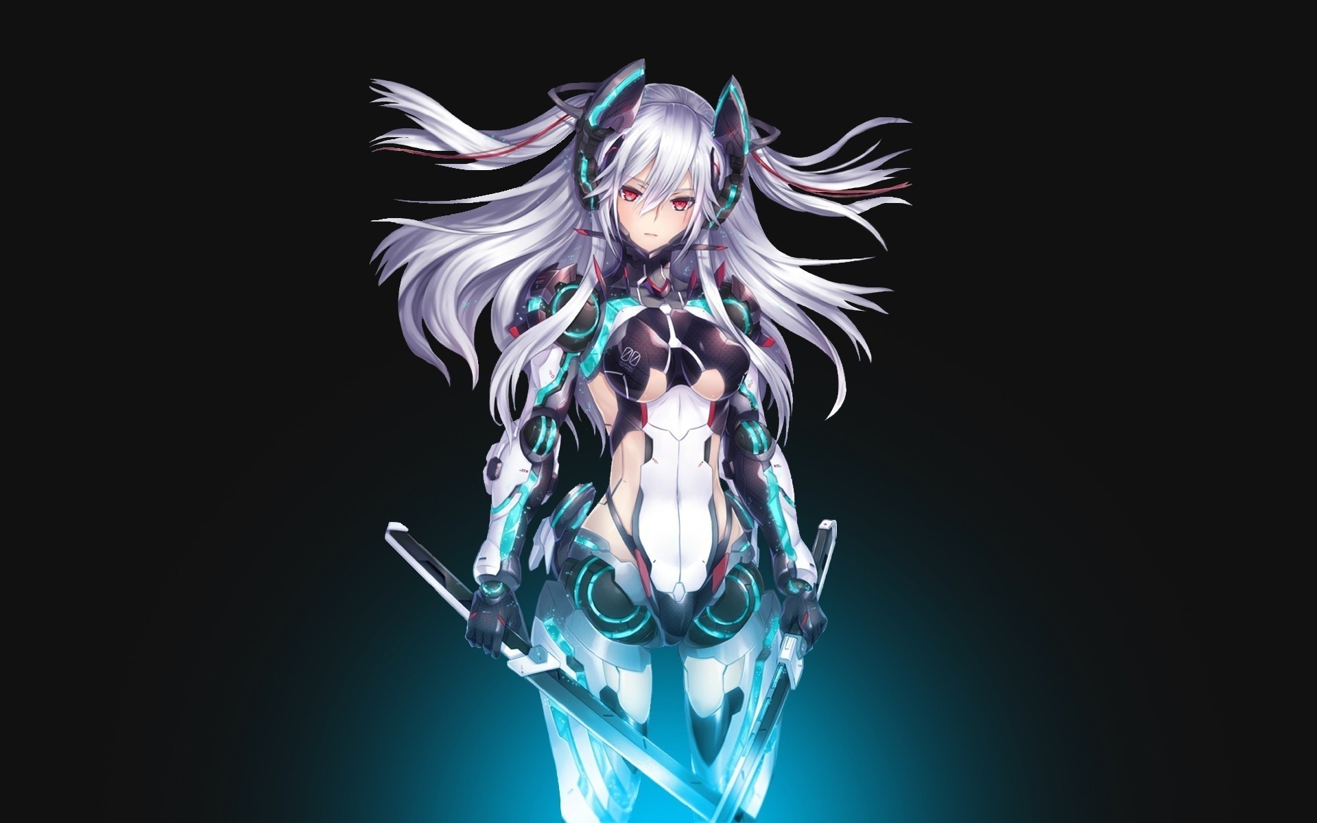 1920x1200 mecha Girls, Anime Girls, Silver Hair, Sword, Red Eyes Wallpapers HD /  Desktop and Mobile Backgrounds