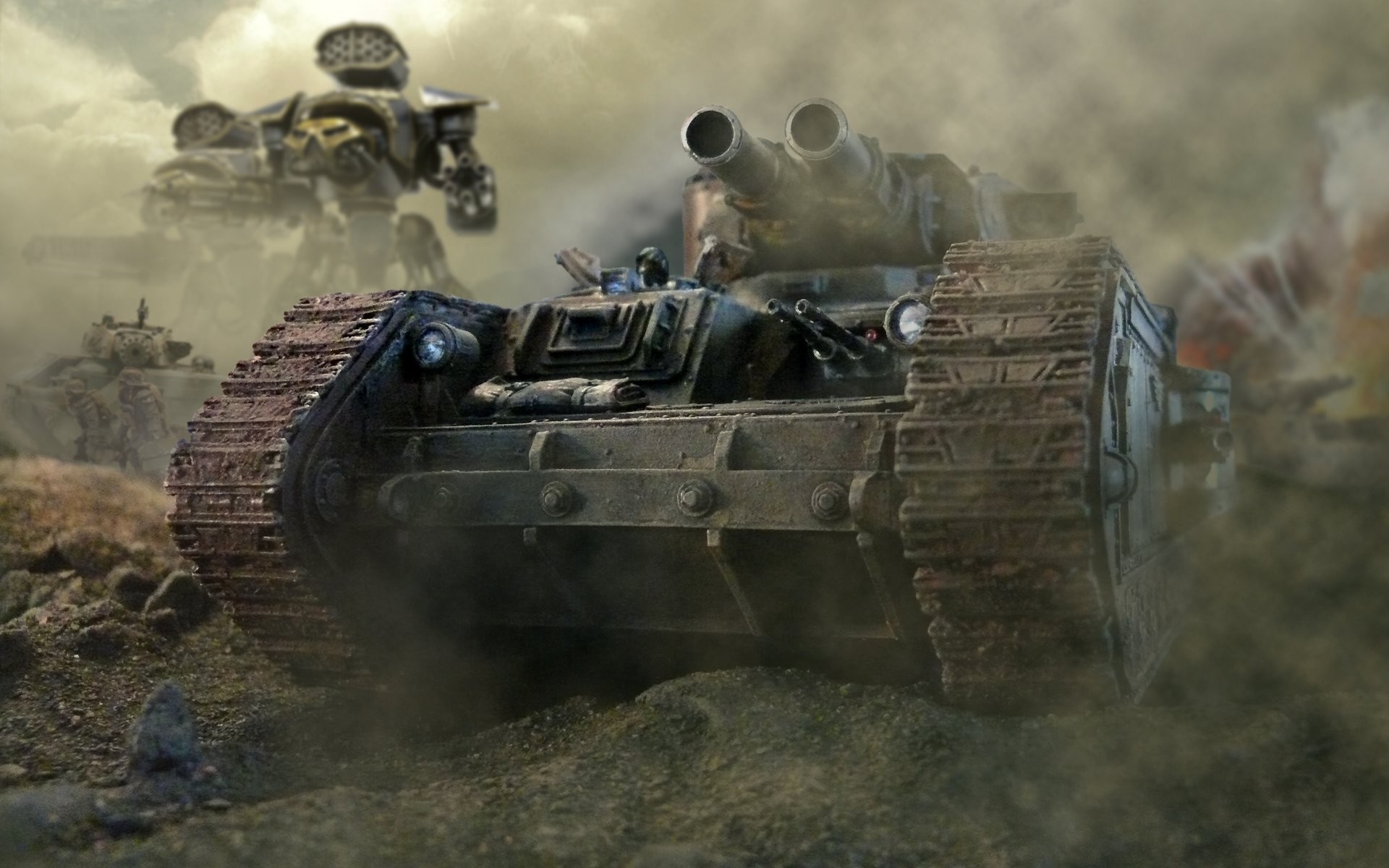 1920x1200 warhammer 40k tank leman russ trunks machine guns head armour imperial  guard smoke imperial titanium