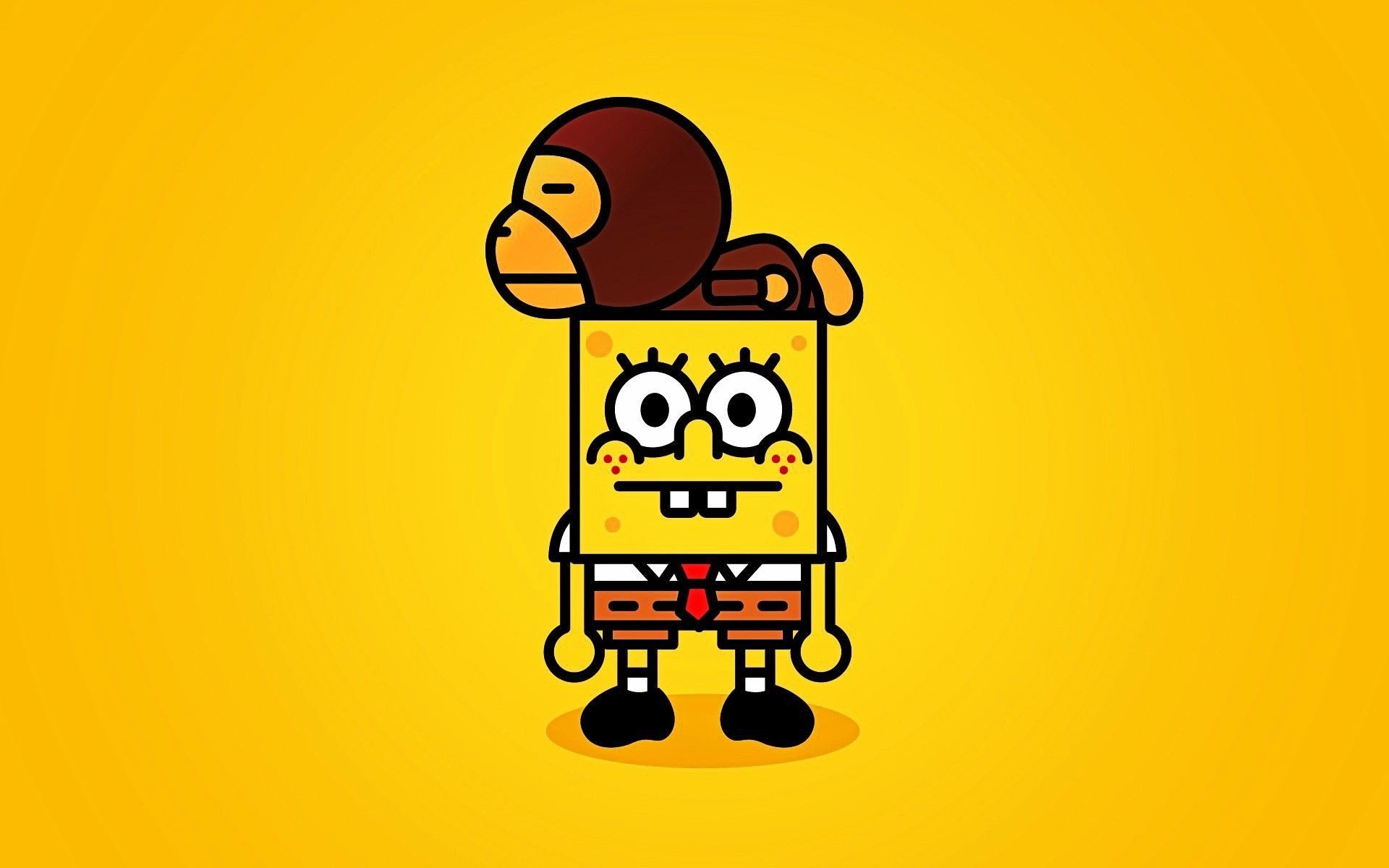 1920x1200 Funny Wallpaper SpongeBob and Monkey