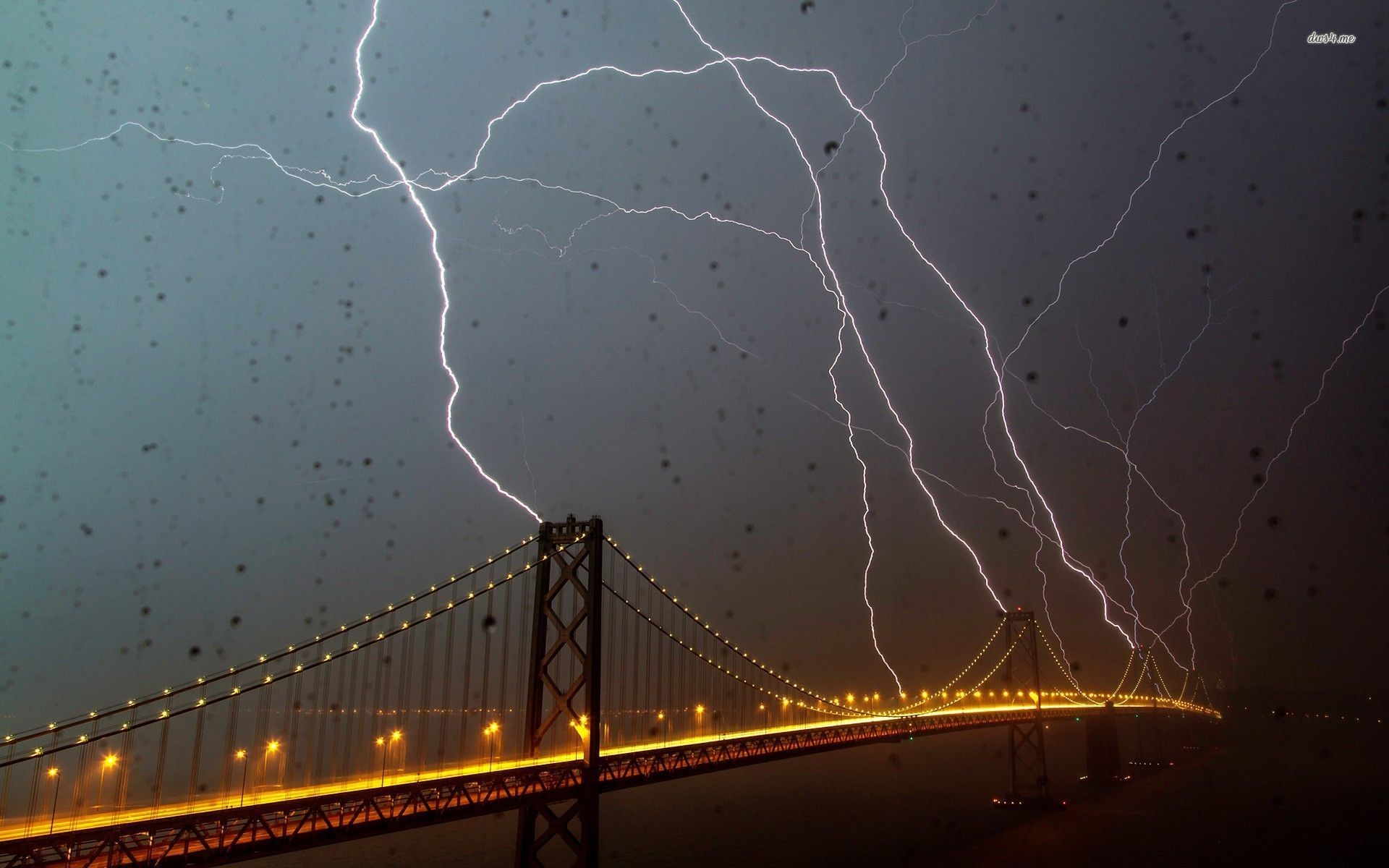 1920x1200 Lightning over the San Francisco-Oakland Bay Bridge wallpaper - 972255