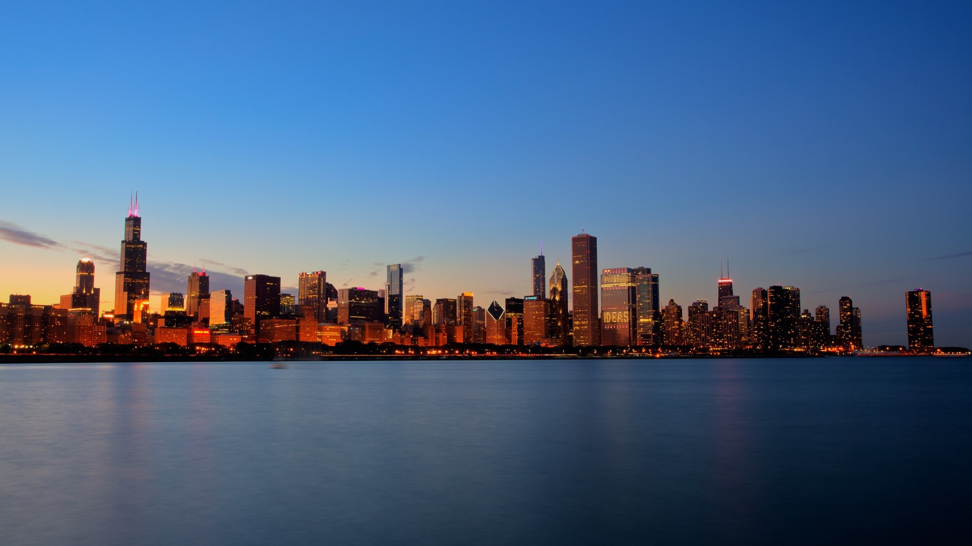 1920x1080 Chicago skyline sunset