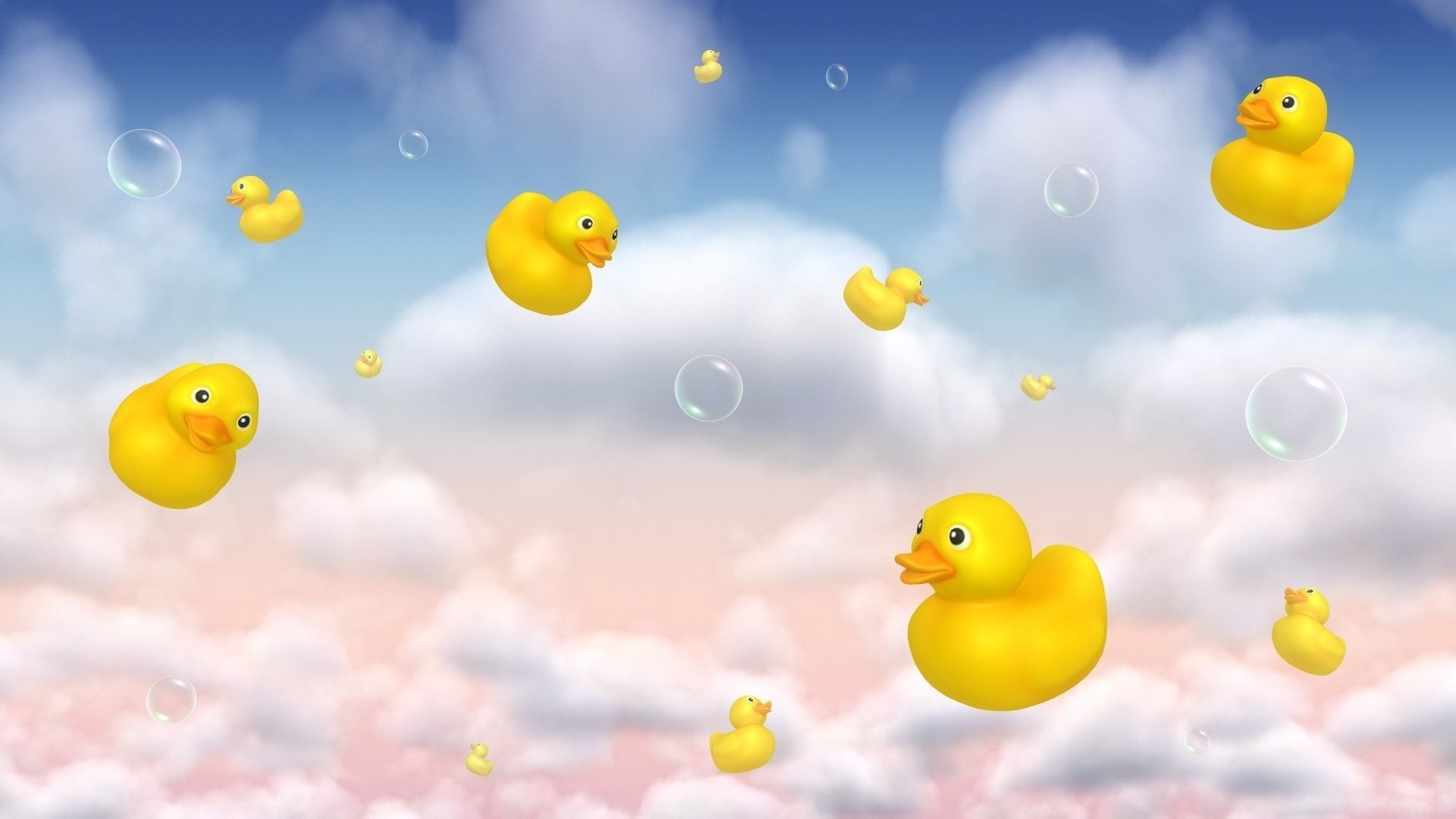 1920x1080 Floating rubber ducks and bubbles HD Wallpaper 