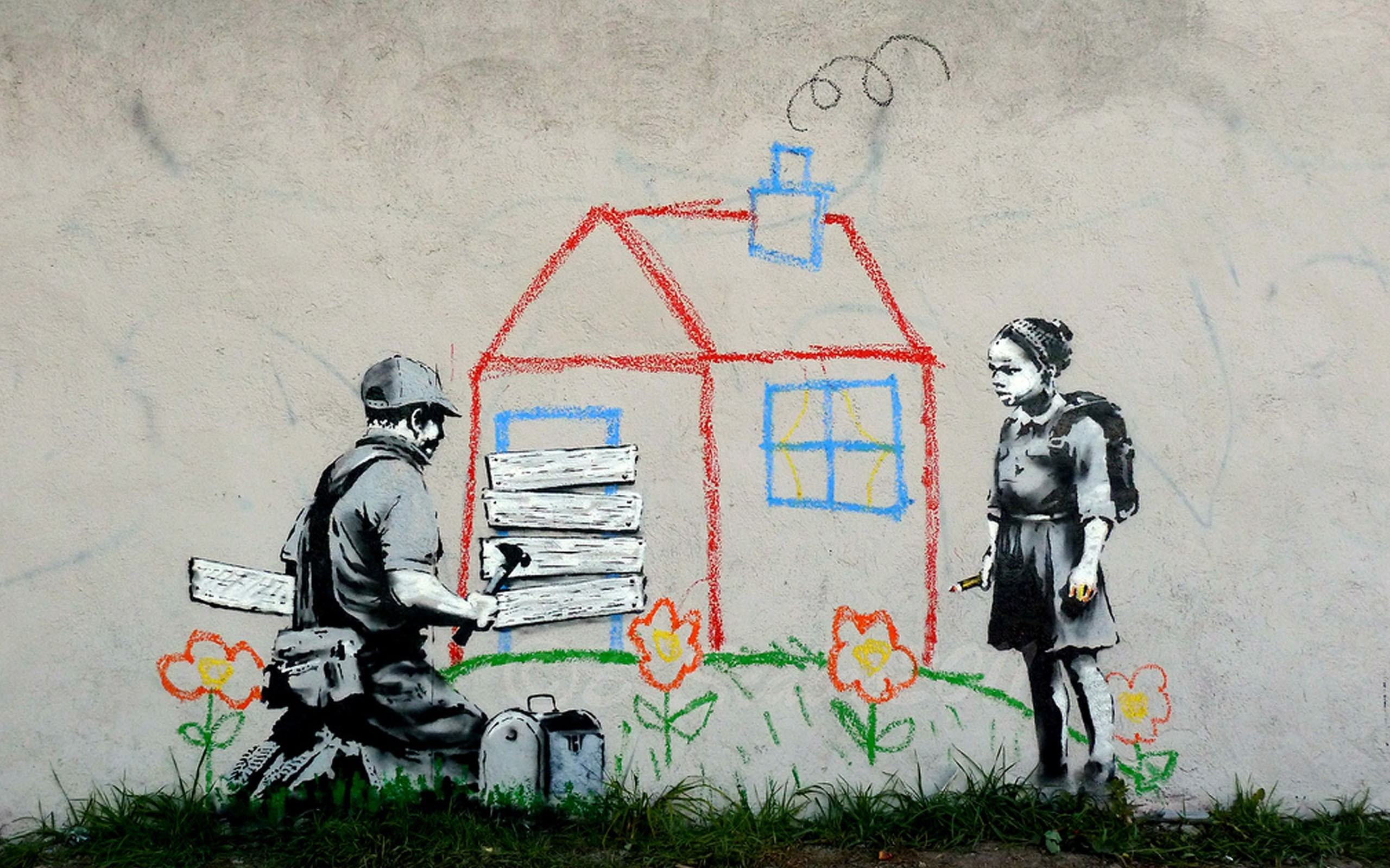 2560x1600 Peace Graffiti Wallpaper Kids Houses Peace Banksy Digital Art Fresh  Wallpaper Hd Wallpaper