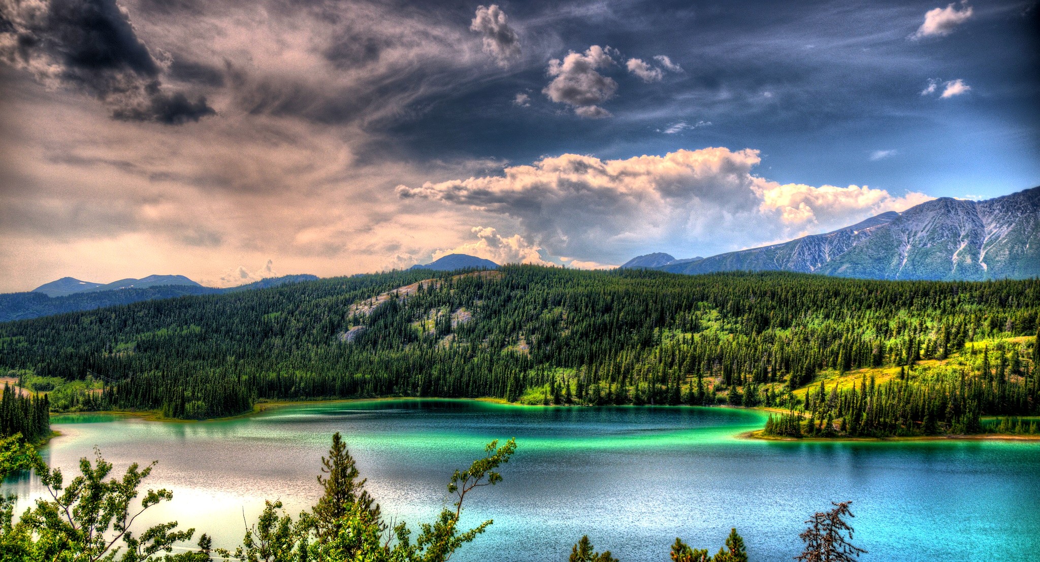 2048x1107 emerald lake alaska Wide desktop background wallpaper hd