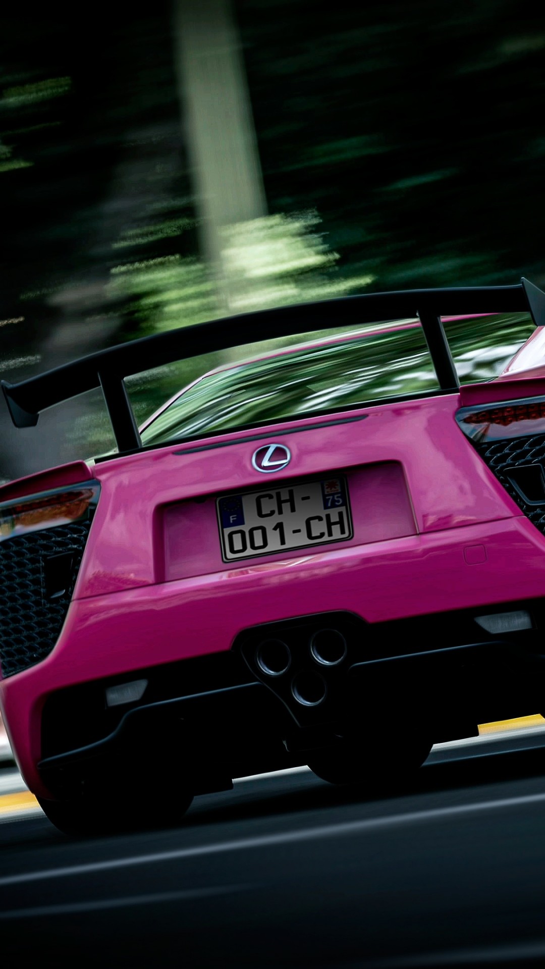 1080x1920  Wallpaper lexus, pink, blur, rear view, sport car