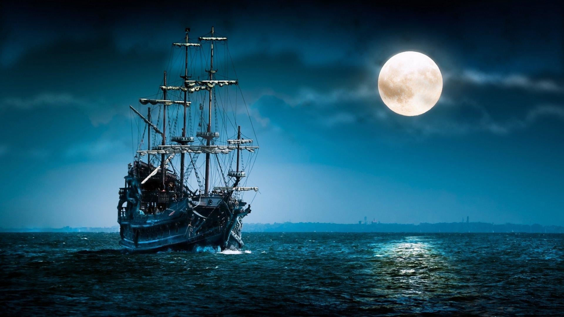 1920x1080 Sailboat-sea-moon-ship-boat-ocean-night-mood-
