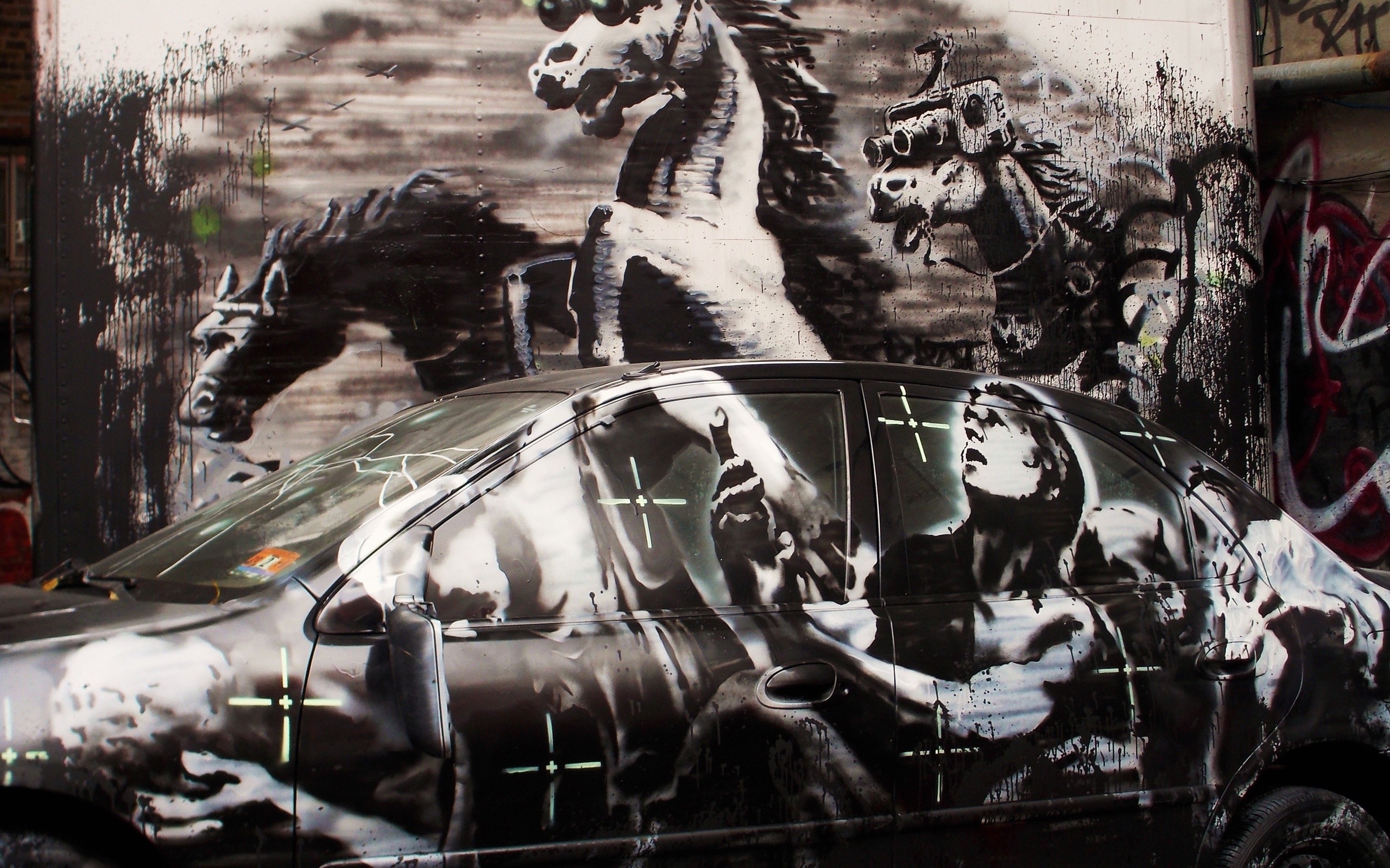 2560x1600 Banksy Crazy Horse, Banksy, Street Art, Streetart, Graffit, Wall Art,