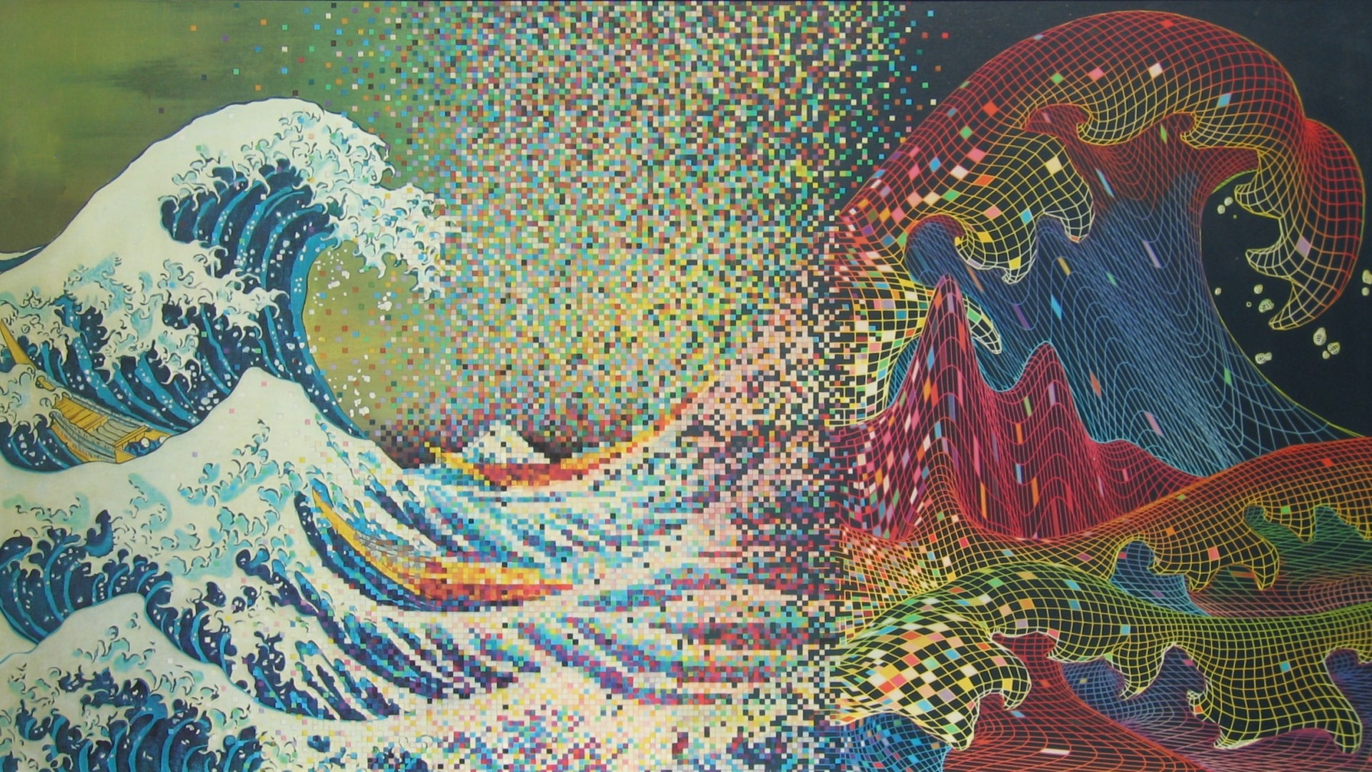 1920x1080 abstract waves CGI psychedelic The Great Wave off Kanagawa /   Wallpaper