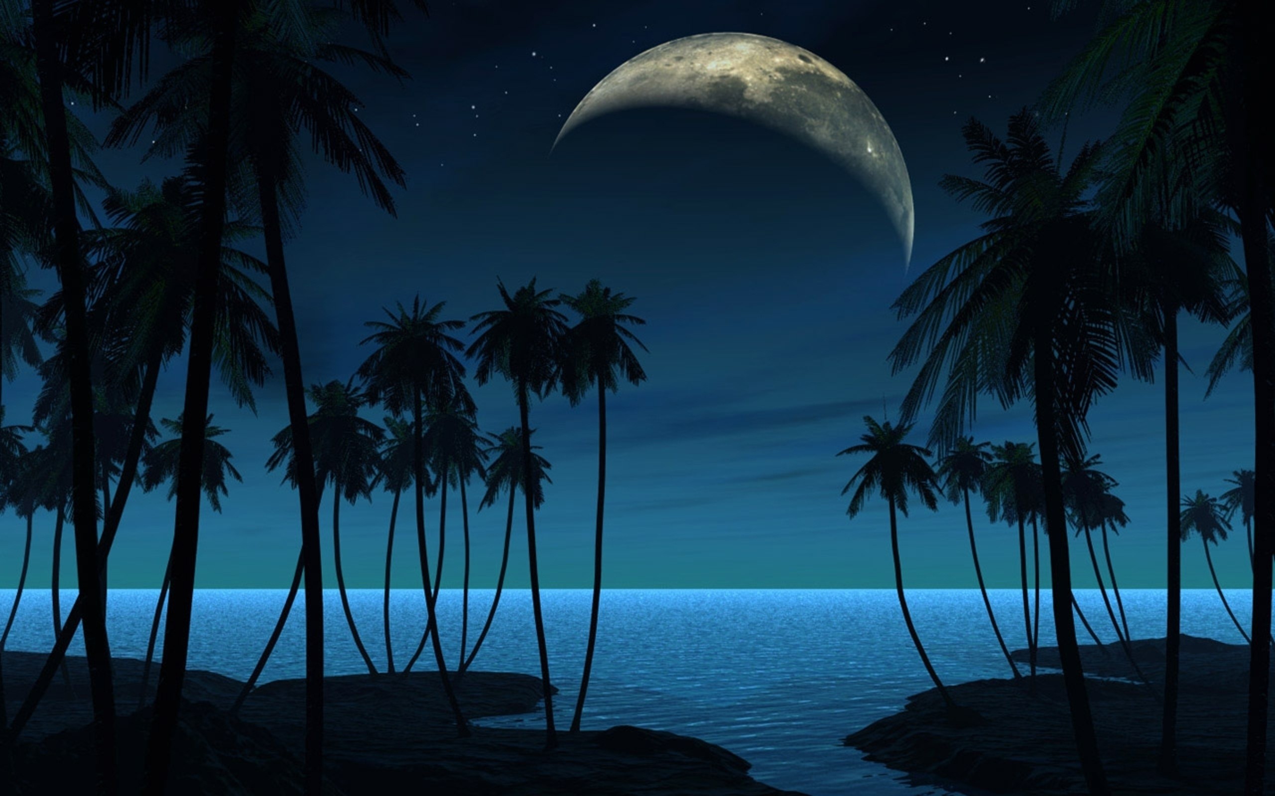 2560x1600 Beach Moon Night
