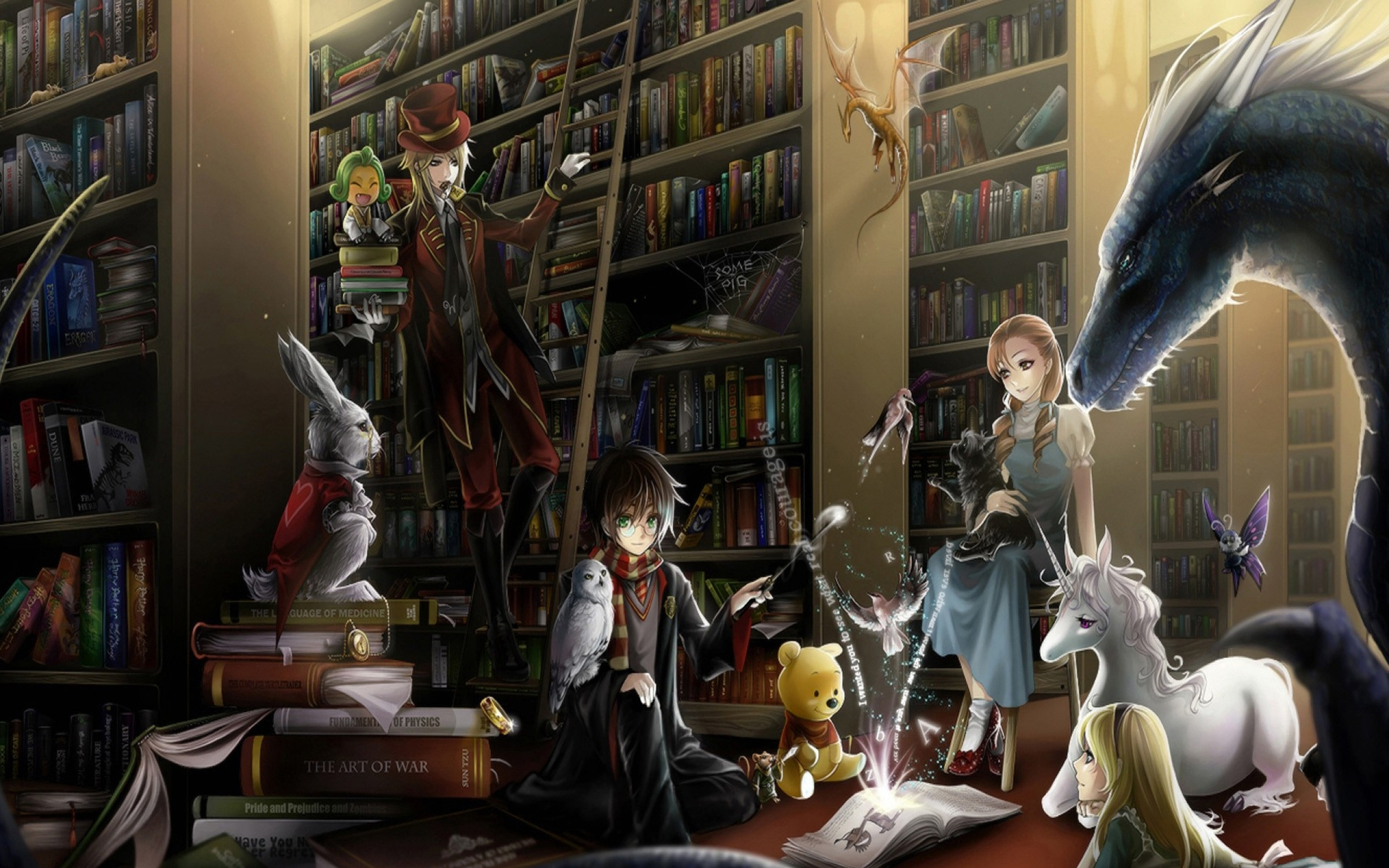 2560x1600 Fantasy - Library Book Fantasy Wallpaper