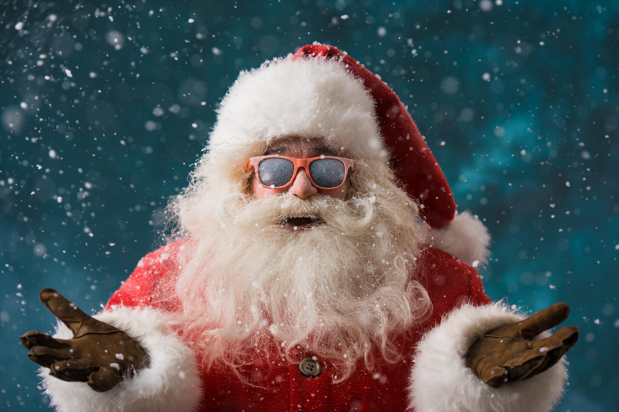 2048x1363 Christmas, Xmas, New Year, Santa Claus, hipster, glasses, beard,