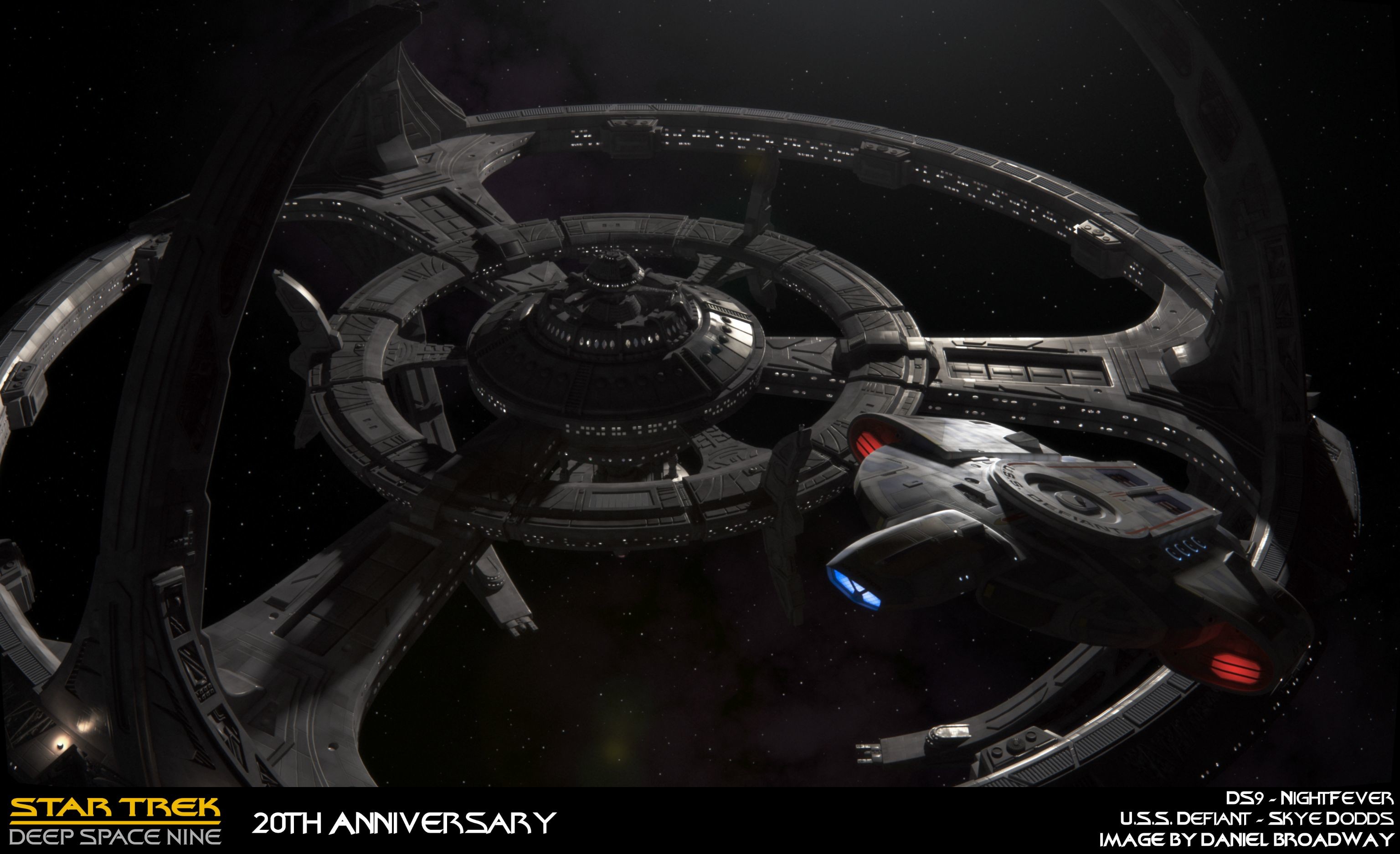 3072x1875 I never really watched DS9 much, but still I like the station design and  the Defiant. So I figured I'd do a render for DS9's 20th since I did TNG's  25th ...
