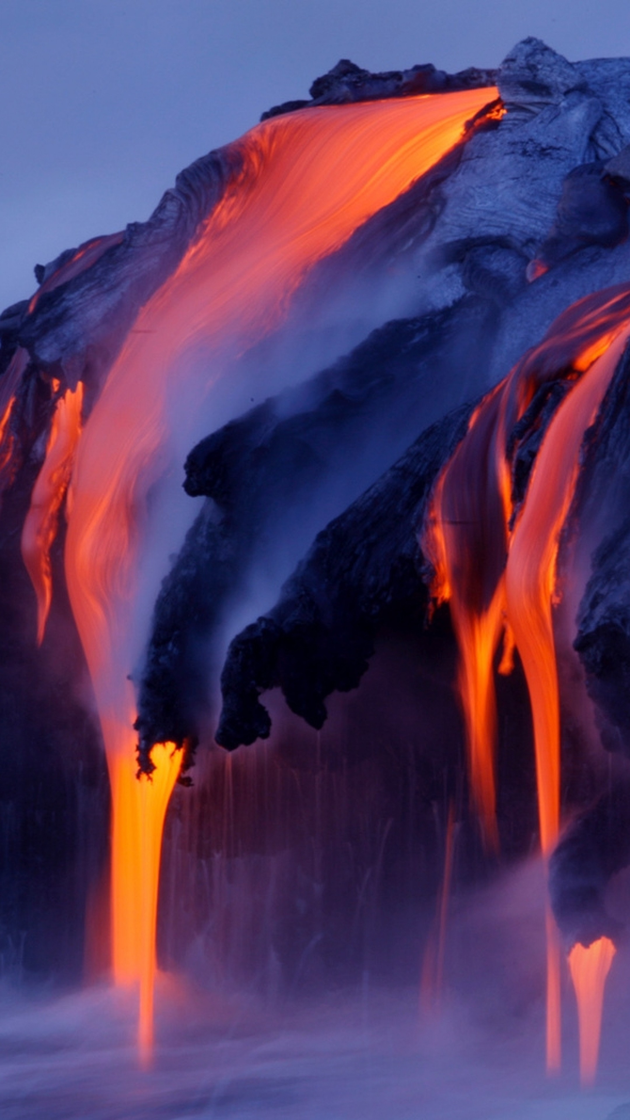 2160x3840  Wallpaper streams, steam, lava, volcano, eruption