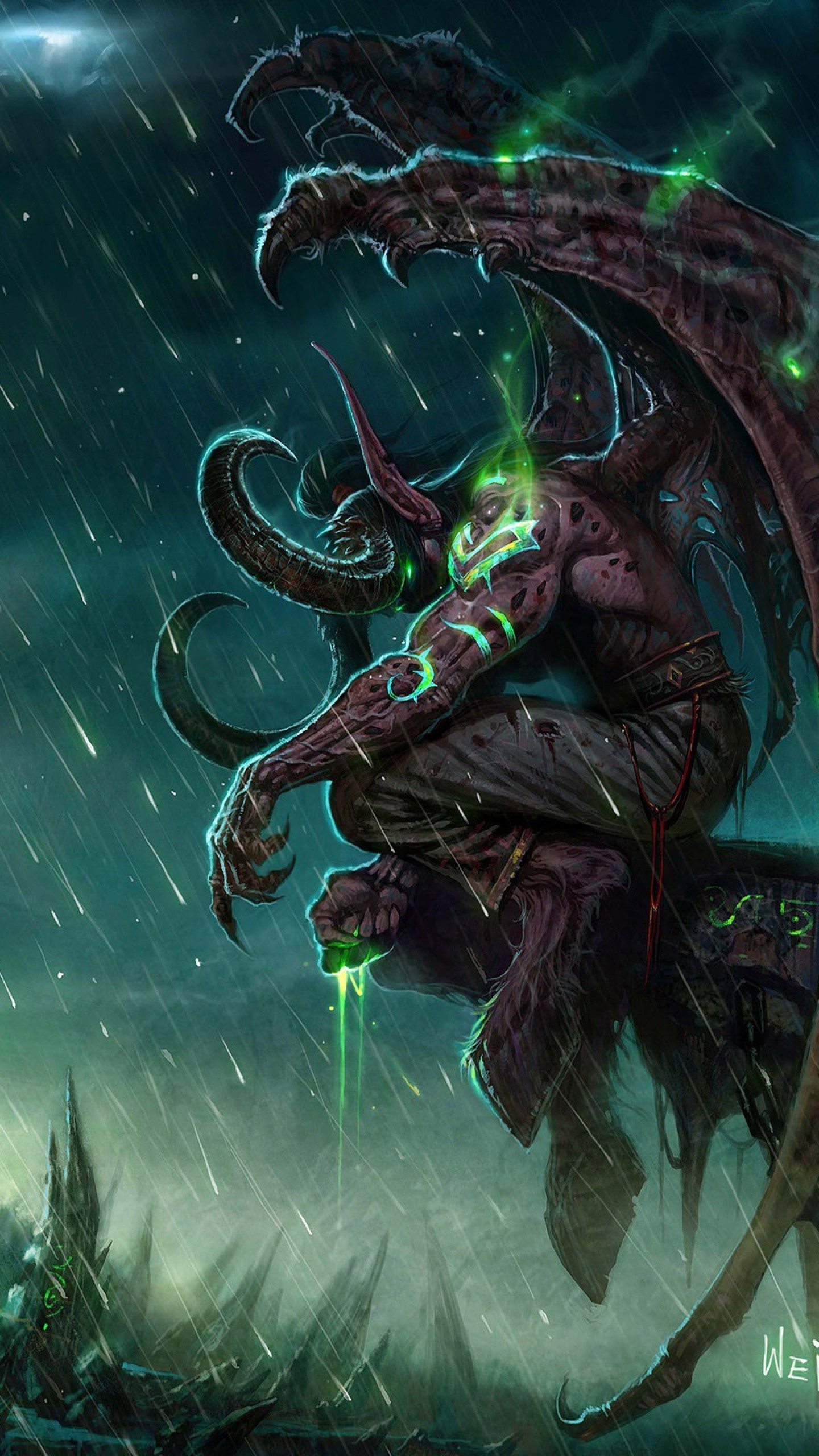 1440x2560 Preview wallpaper wow, illidan, world of warcraft, castle, monster, bad  weather