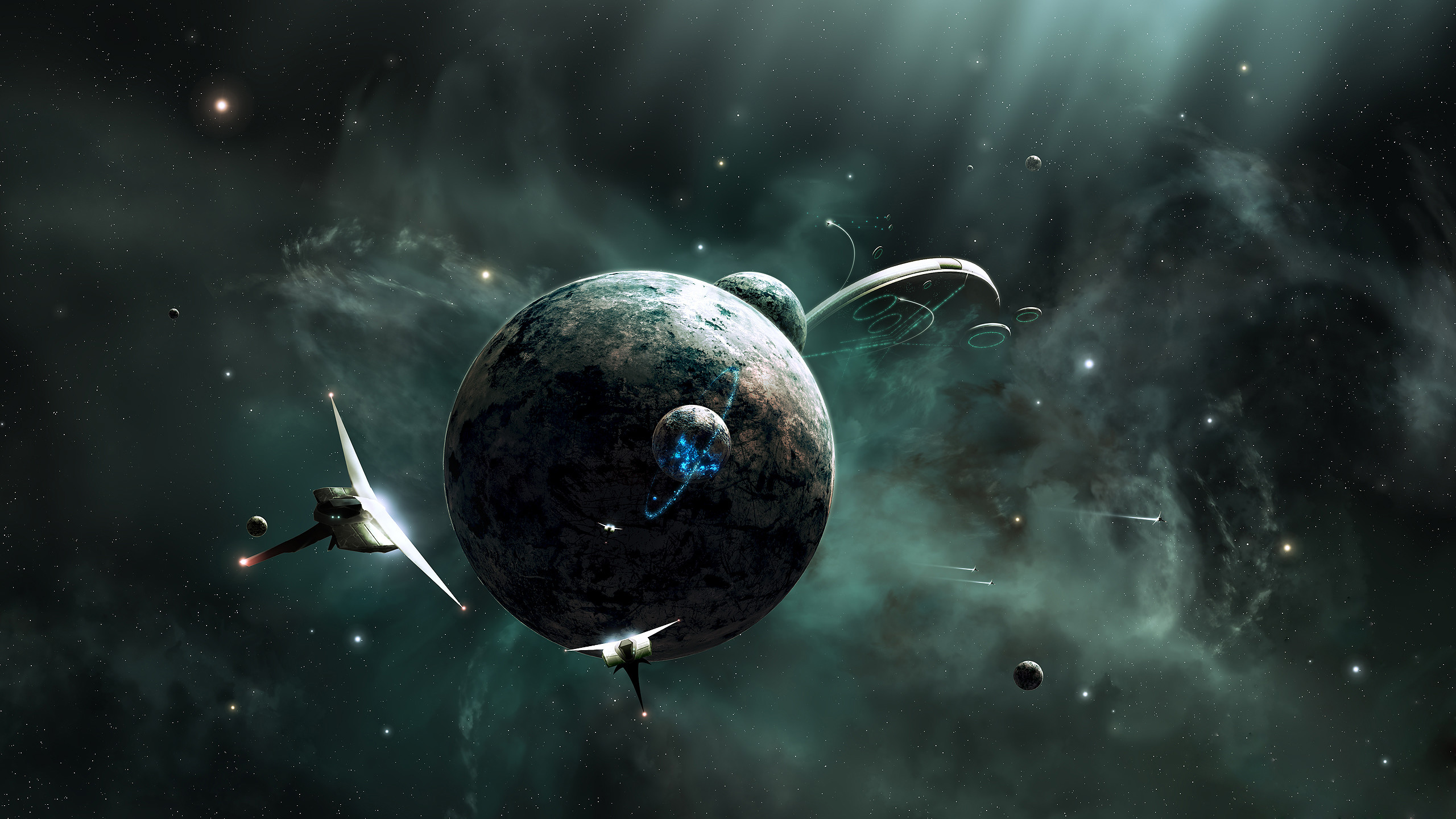 2560x1440 Sci Fi - Planet Ship Space Wallpaper