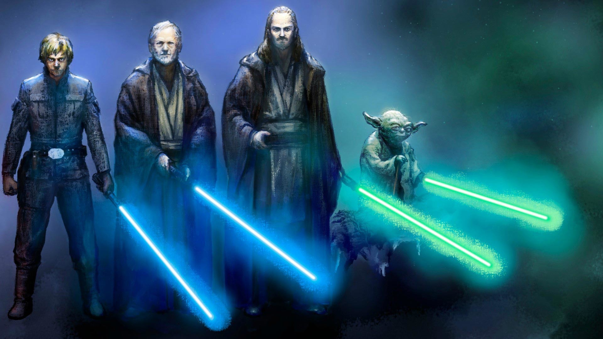 1920x1080 Masters, knights and padawans alike starring Luke, Anakin, Rey, Yoda,  Qui-Gon, Obi-Wan, Ahsoka, Mace Windu, Kit and several others as they oppose  the Sith.