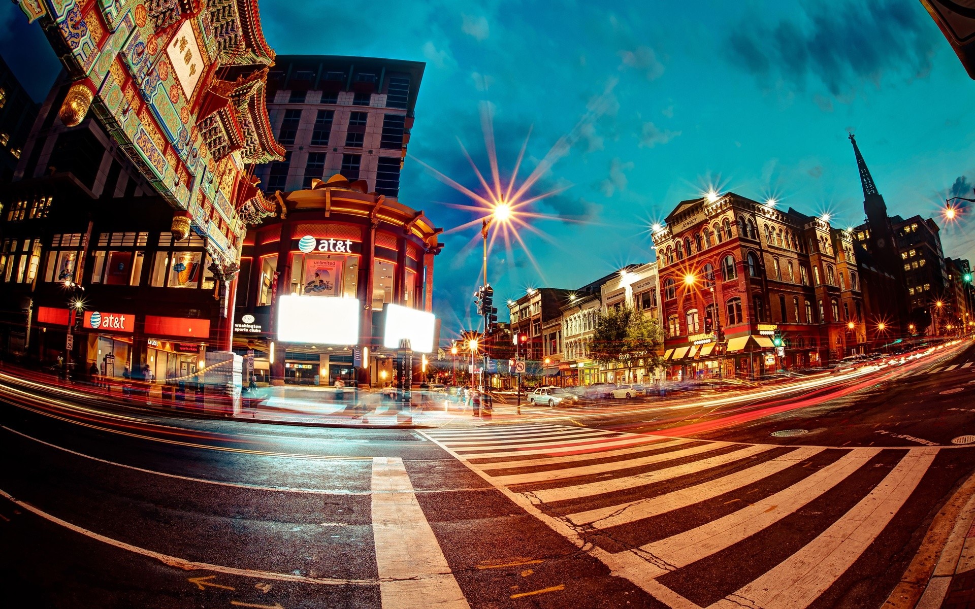 1920x1200 Photography - Fisheye Architecture Building Place Street Road People Light  Time-Lapse City Wallpaper