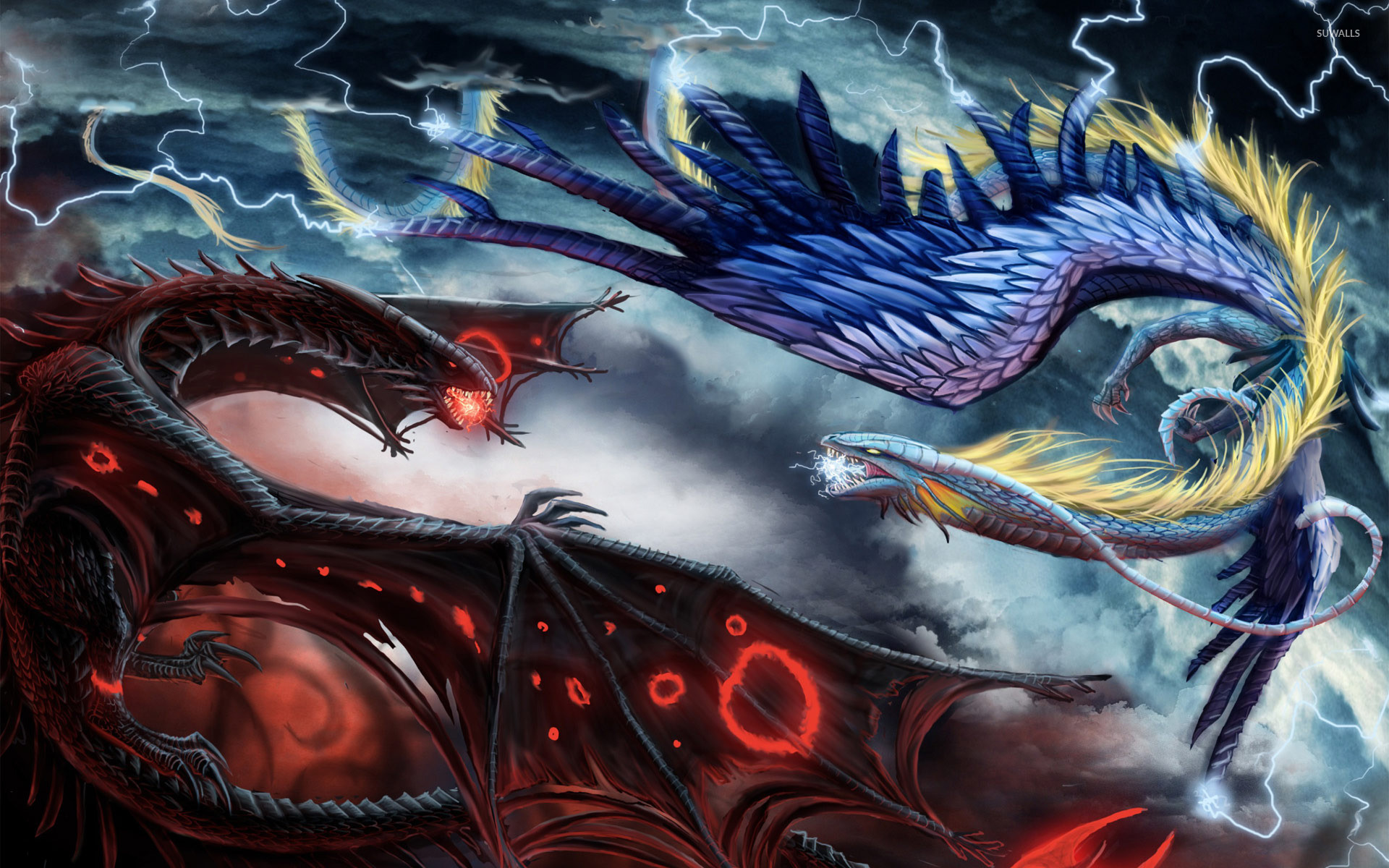 1920x1200 Fire and ice dragon in battle wallpaper - Fantasy .