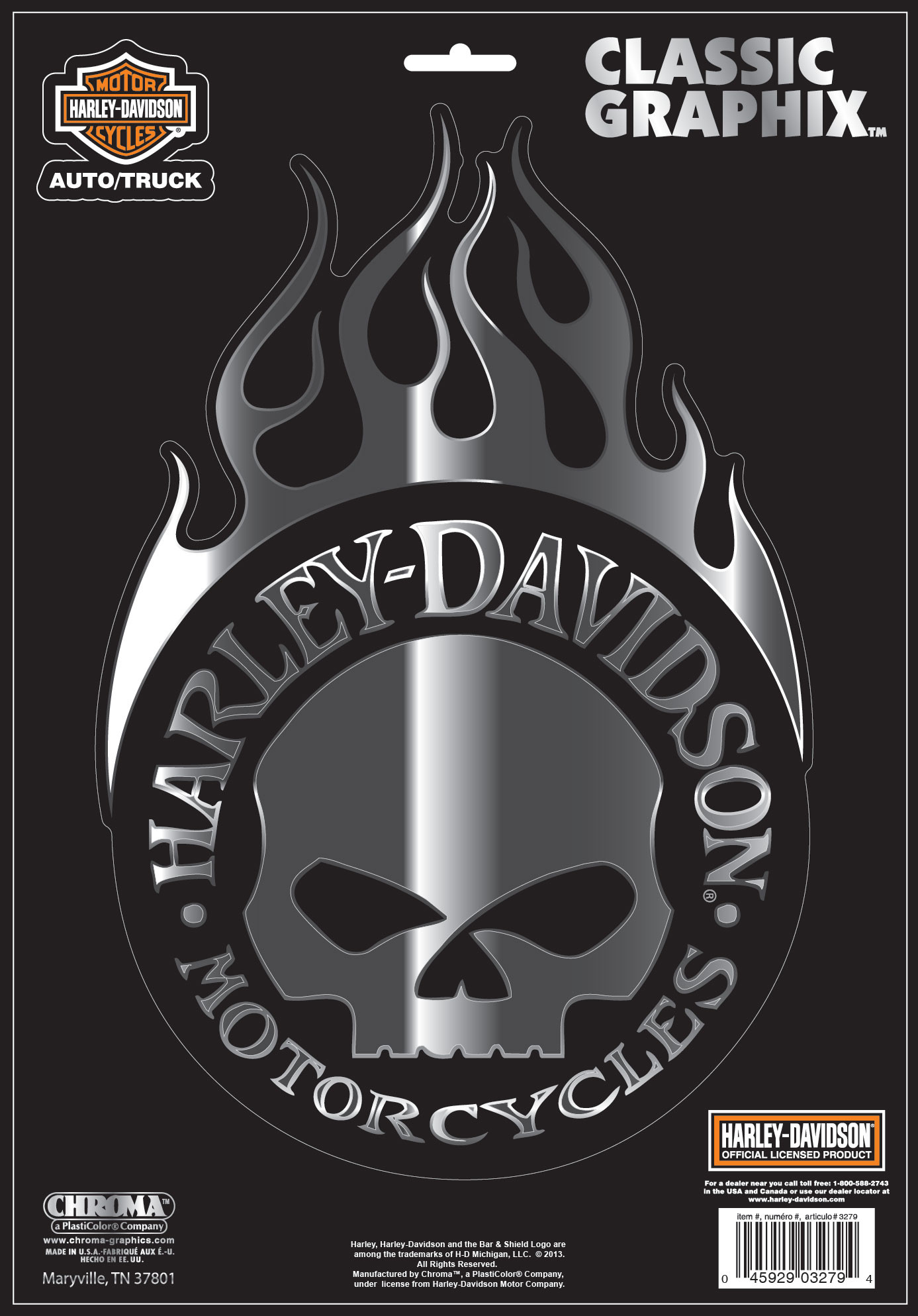 1387x1987 Harley-Davidson® Willie G® Skull with Flames Decal | Large