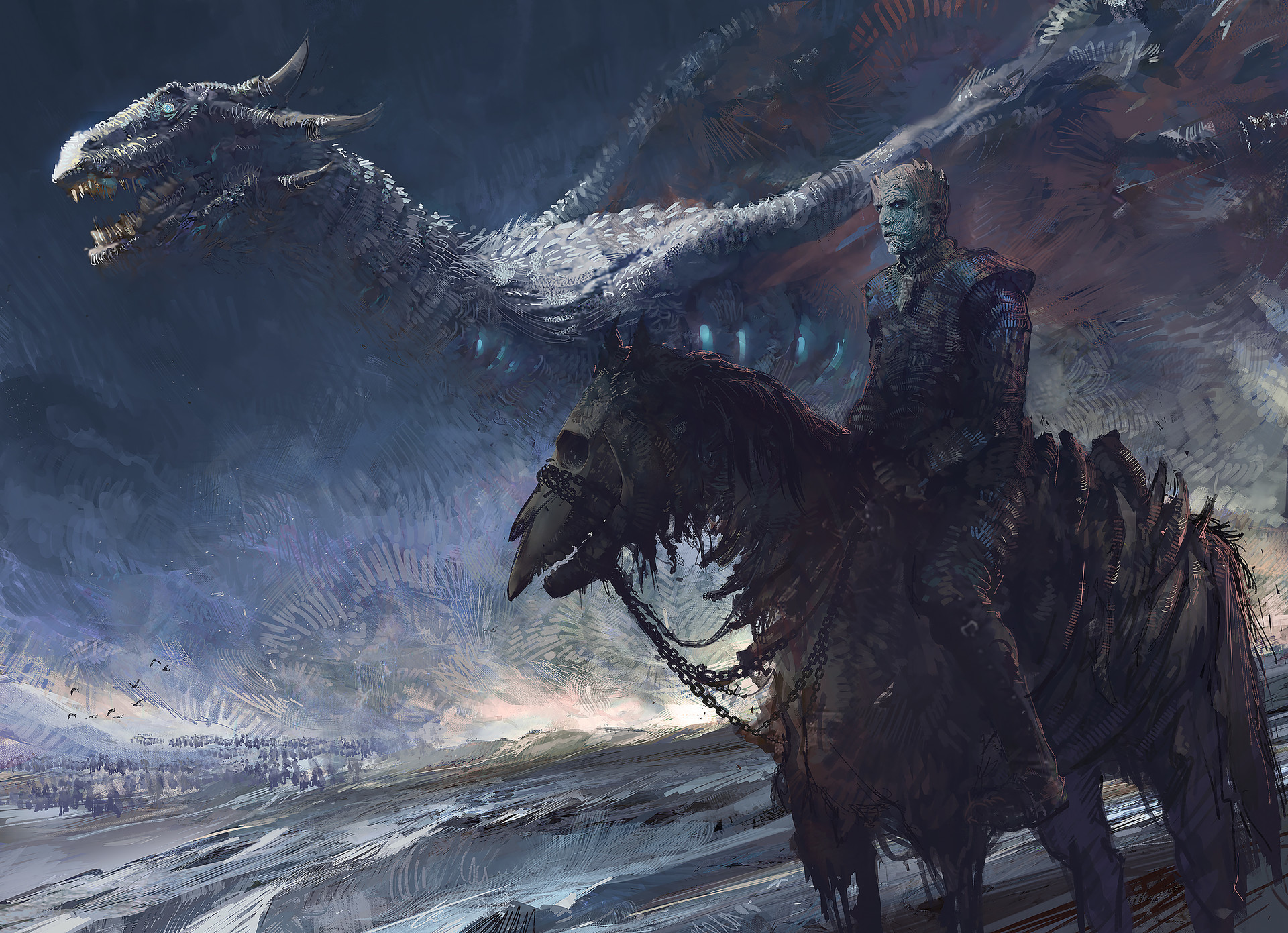 1920x1391 White Walker And Dragon