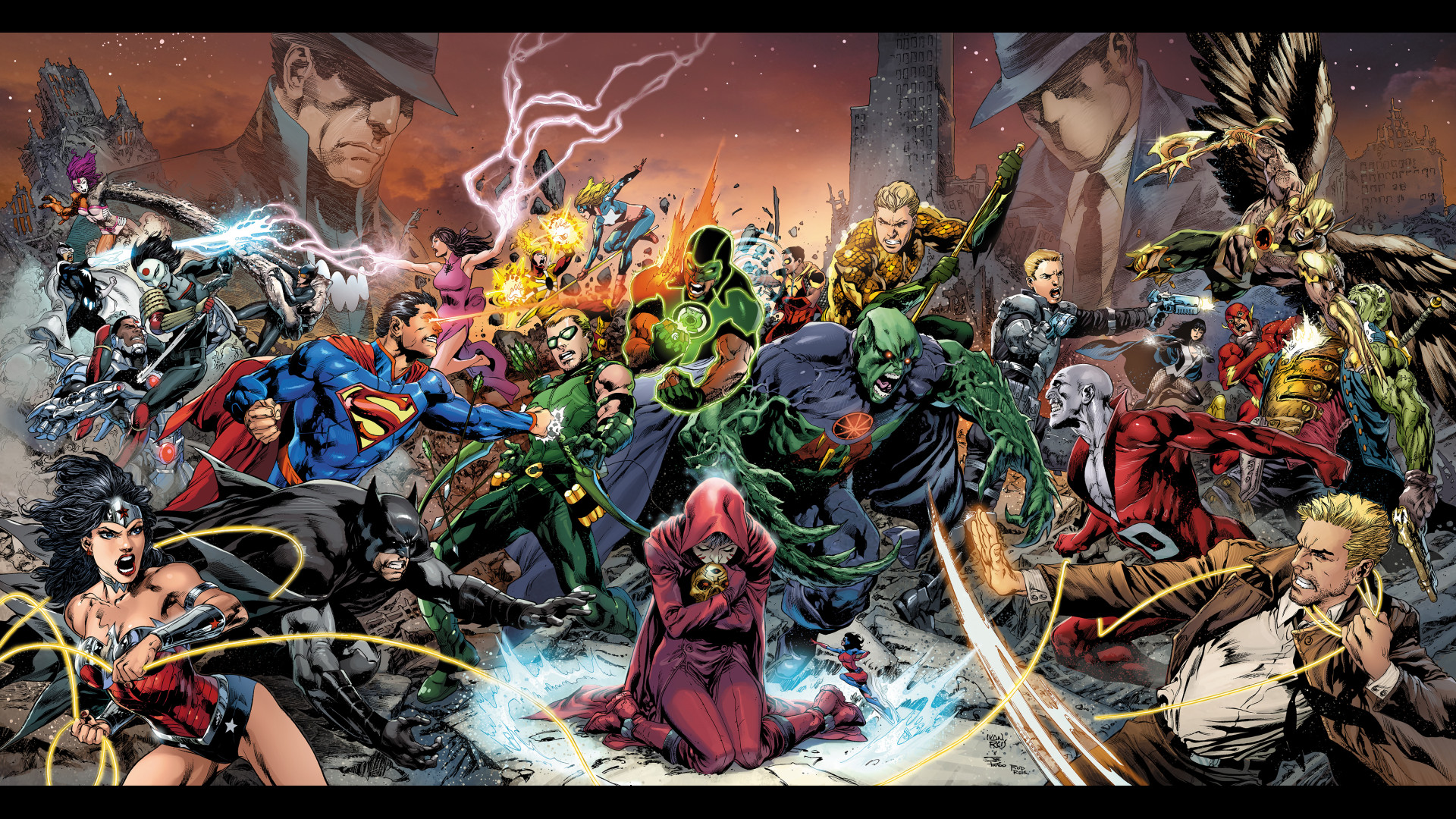 1920x1080 Comics - Trinity War Wonder Woman Superman Green Arrow Aquaman Wallpaper