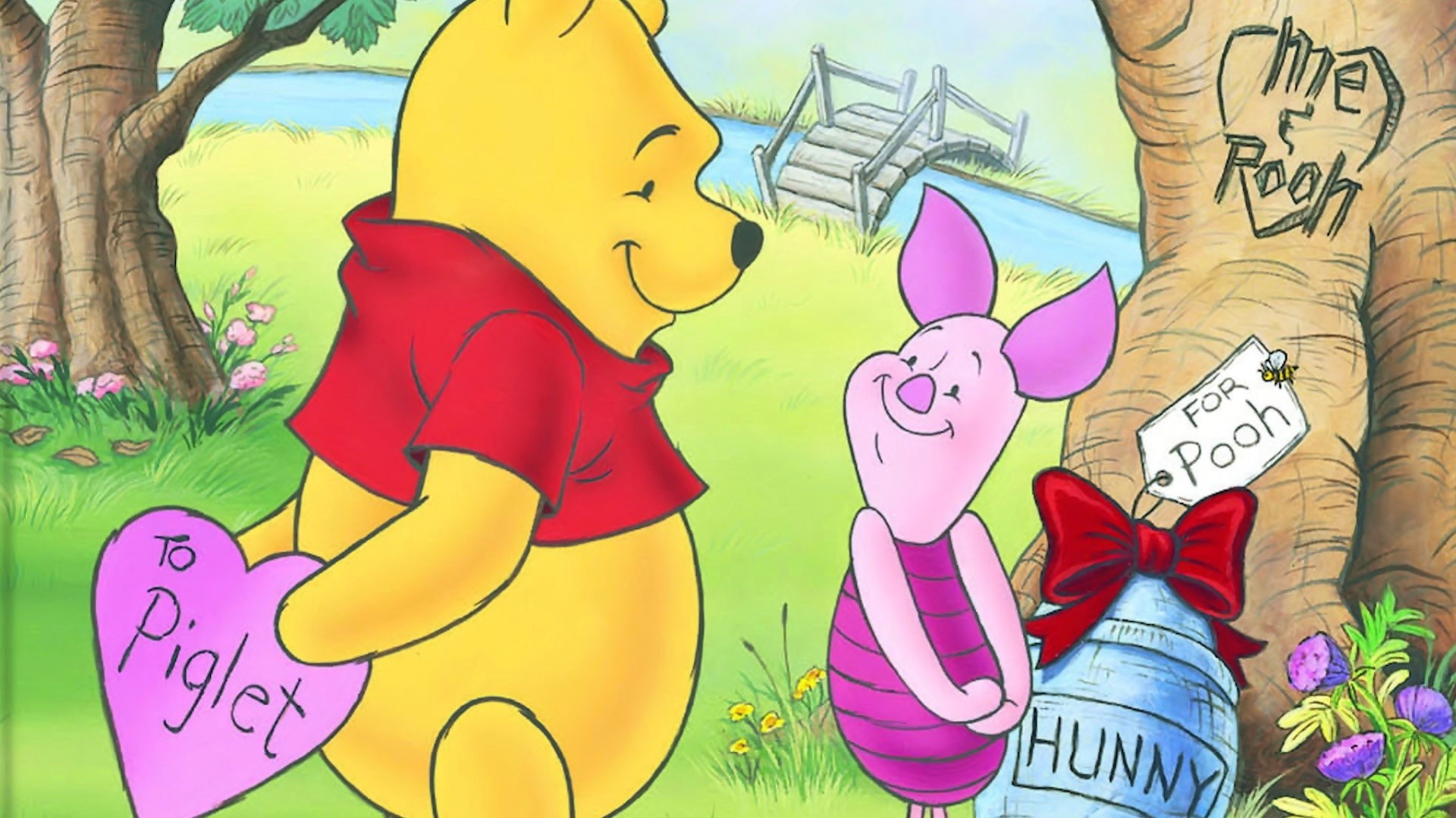 1920x1080 Pooh and Piglet Valentine's Day Wallpaper