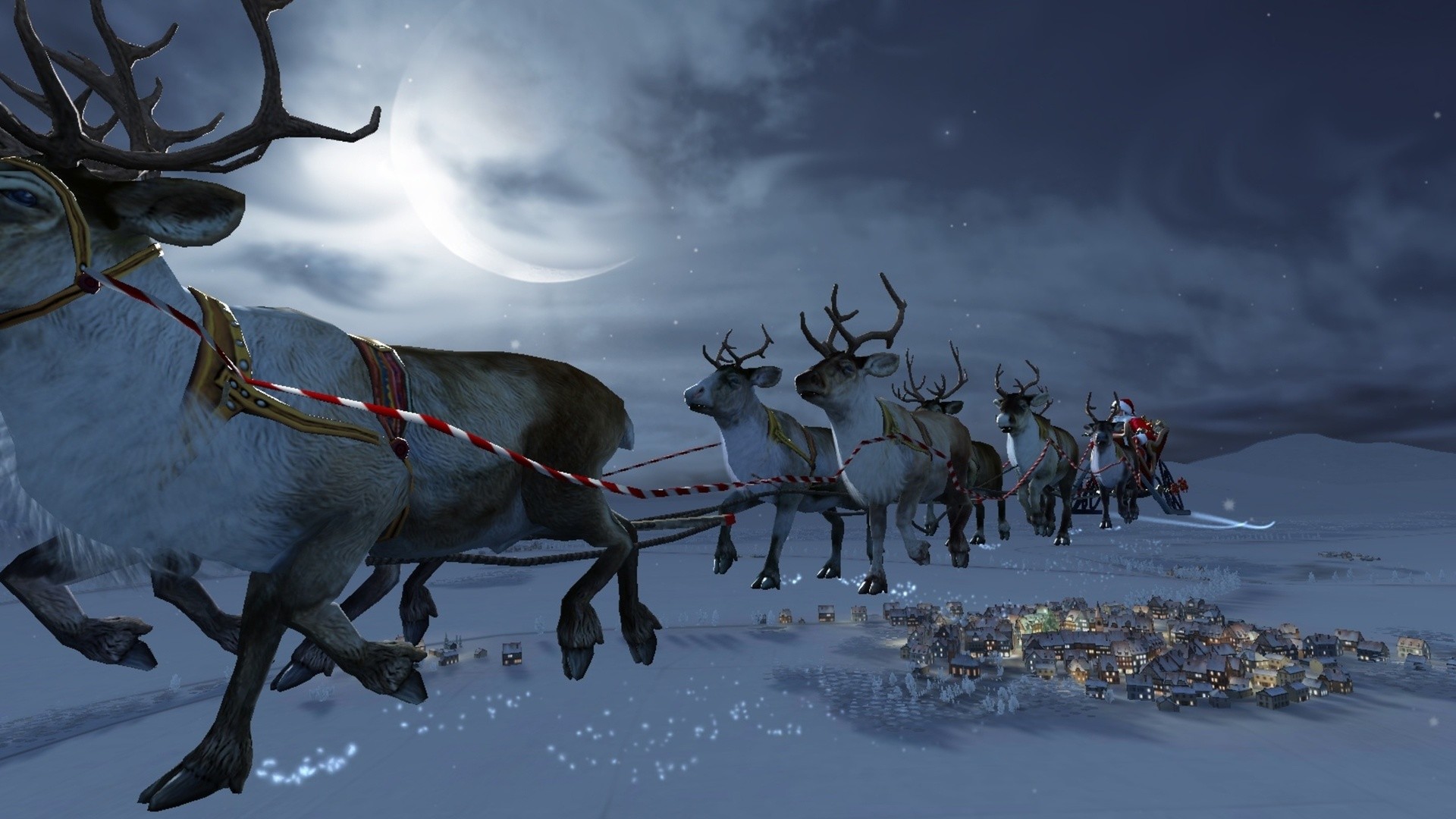 1920x1080 Rudolph, Santa Claus, Reindeer, Deer, Snow, 3d, Christmas, Stars