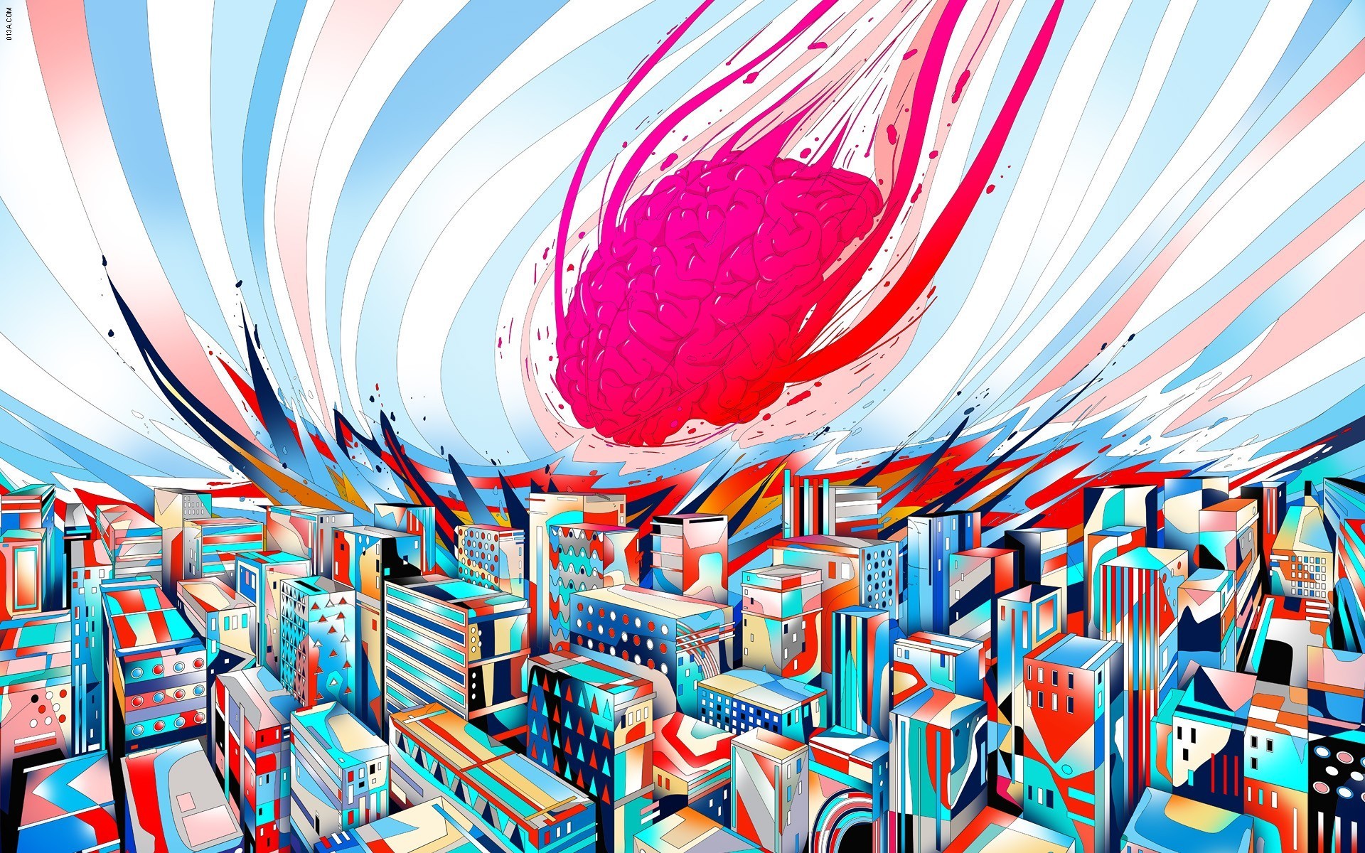 1920x1200 brain, Abstract, Artwork, Drawn, City, Colorful
