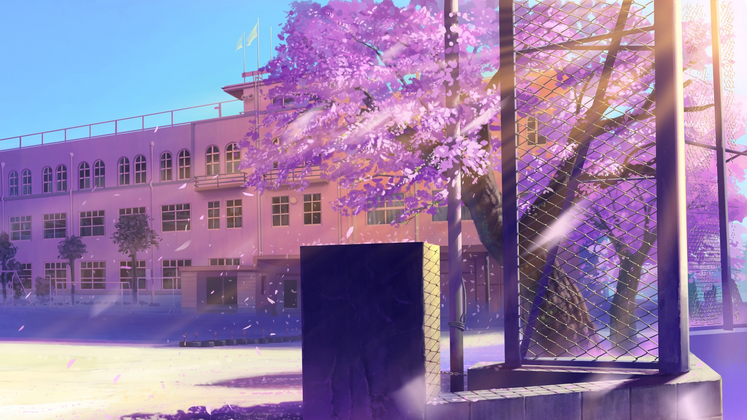 2560x1440  Wallpaper anime, school, winter street