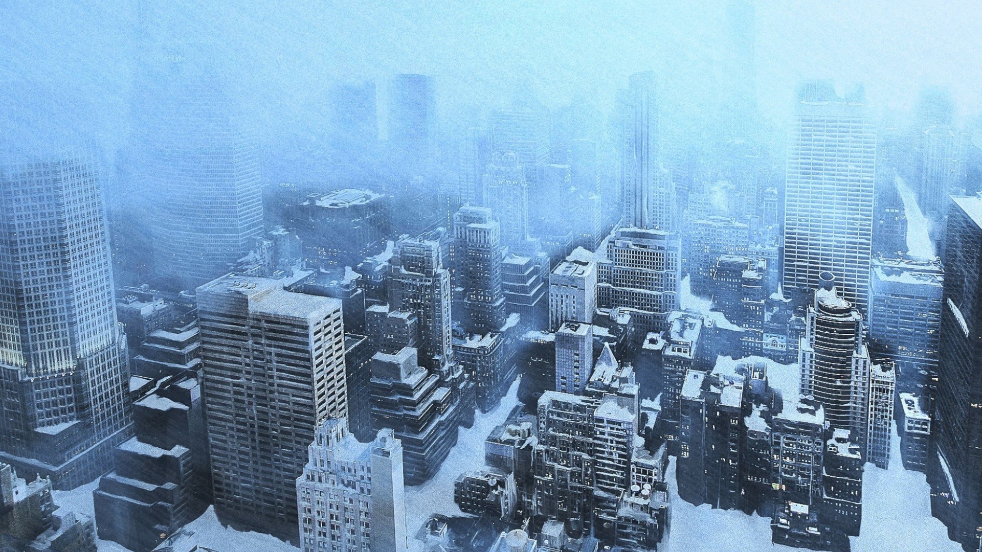 1920x1080 Snow falling on skyscrapers, New York City: