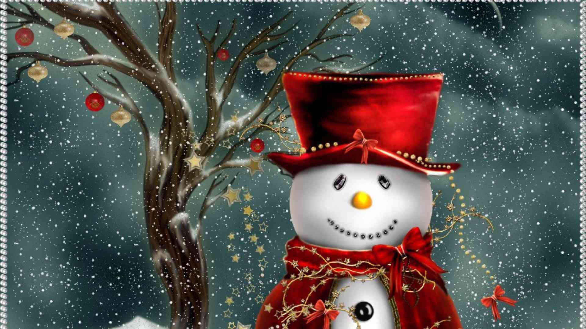 1920x1080 A snowman wearing red