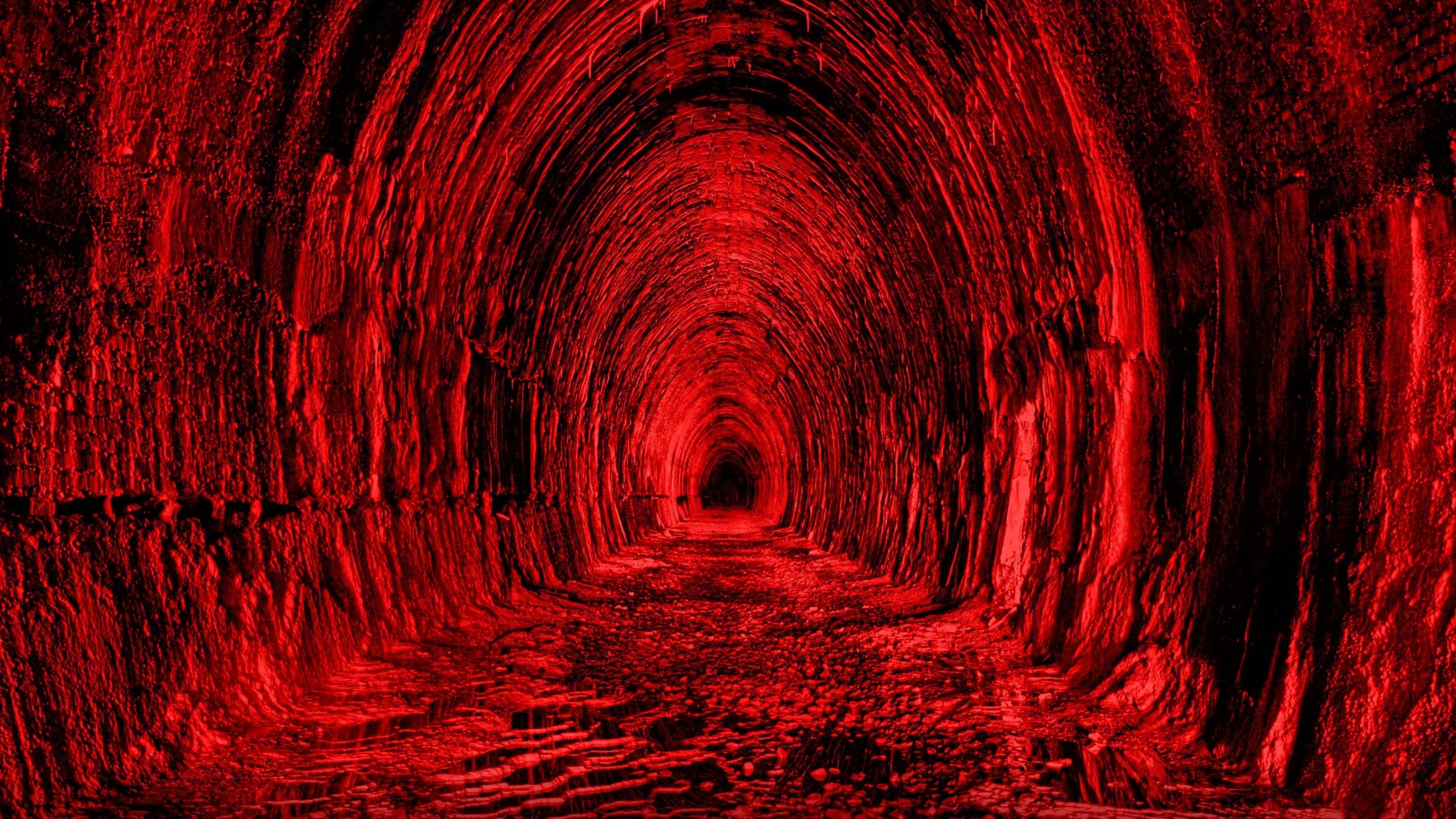 2560x1440  Wallpaper tunnel, red, black, light