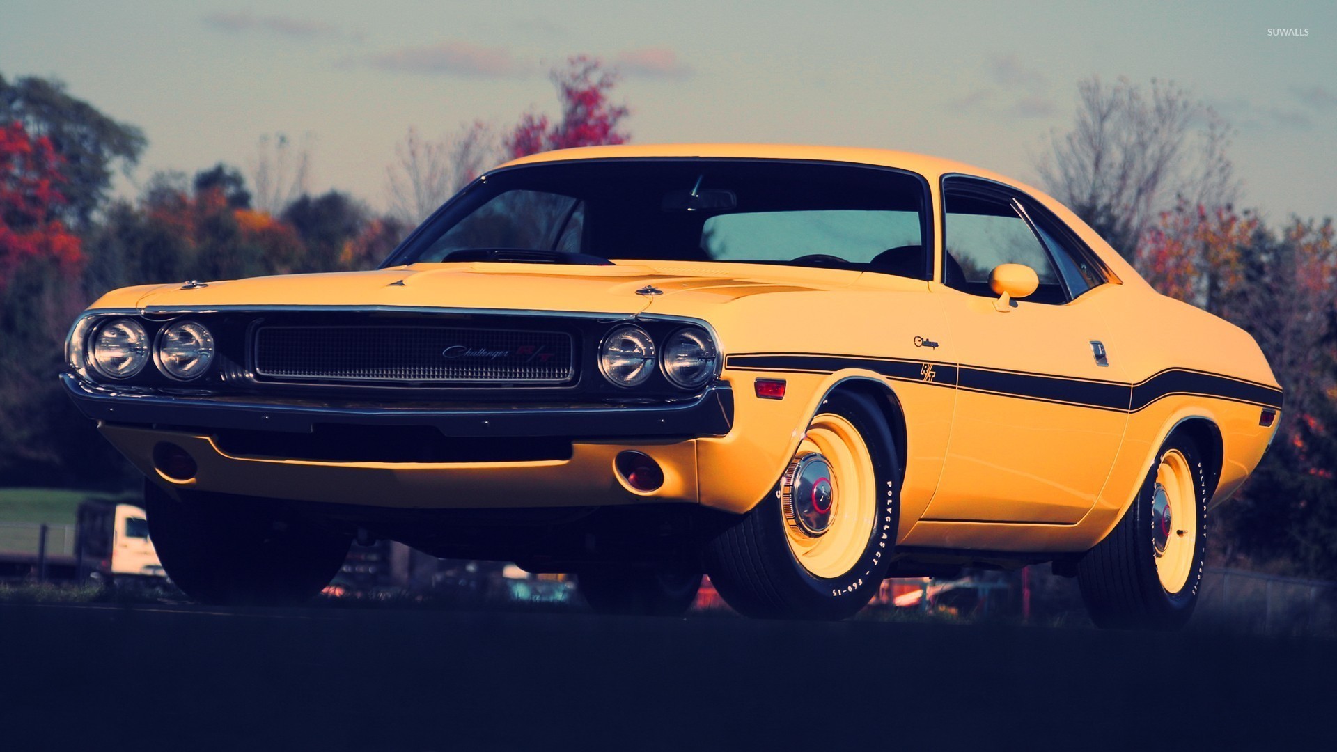1920x1080 Yellow Dodge Challenger front side view wallpaper