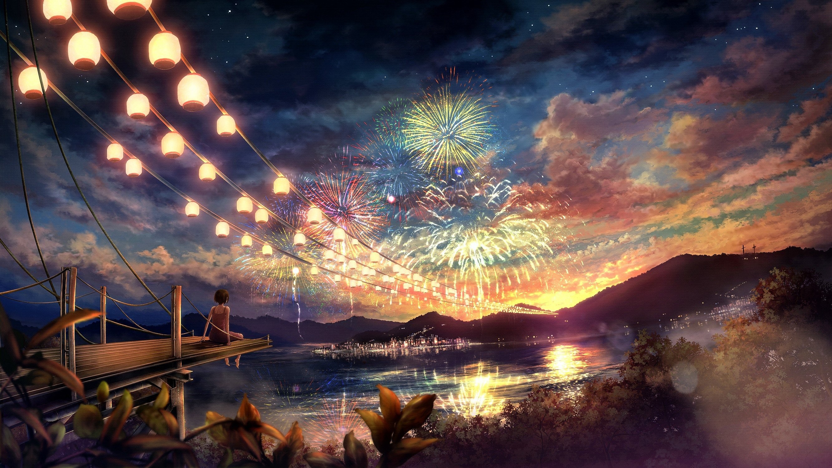 Shrine Gate Night Sky Anime Scenery 4K Wallpaper #6.2588