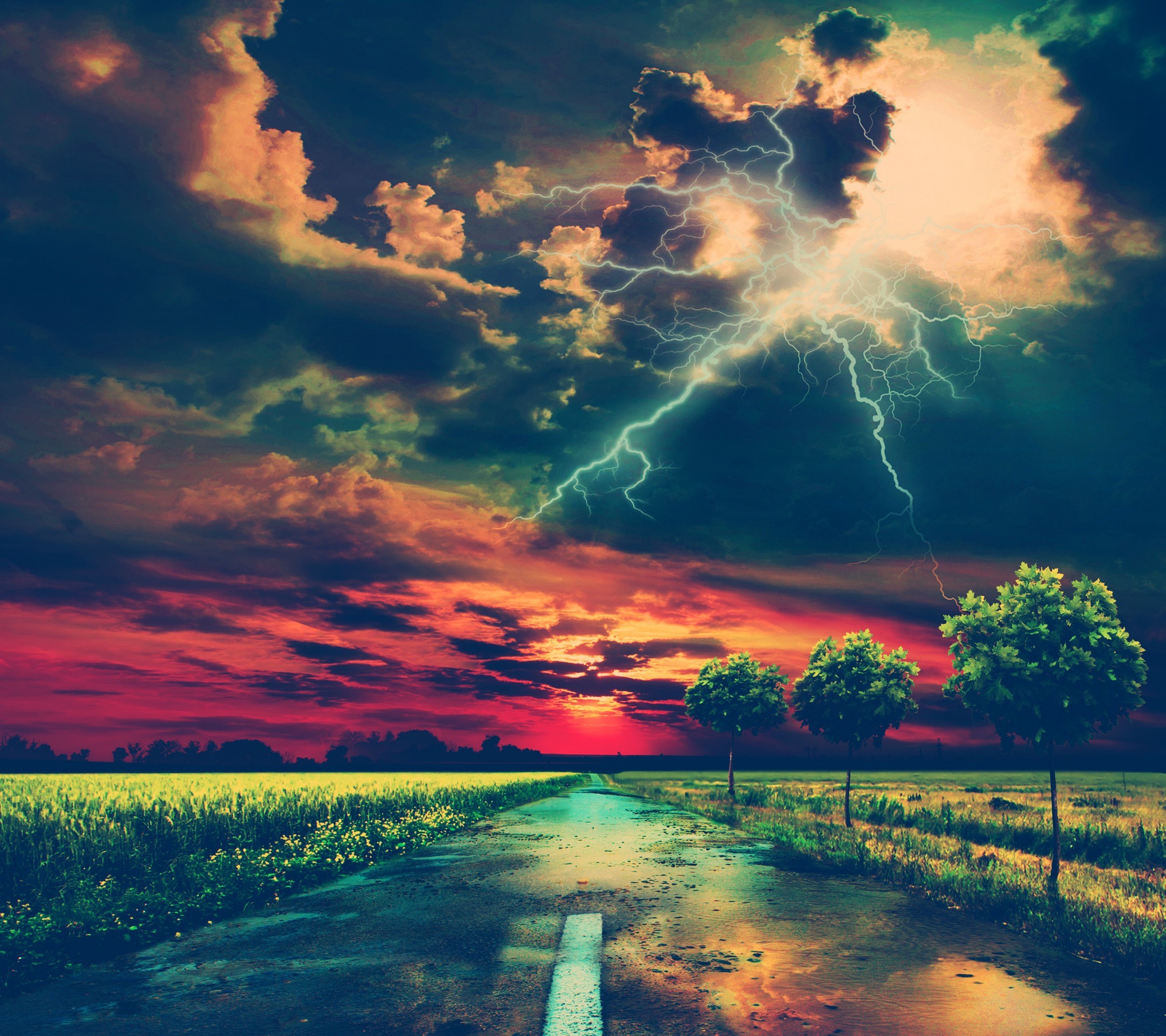 2160x1920 landscape, Road, Lightning, Storm Wallpapers HD / Desktop and Mobile  Backgrounds