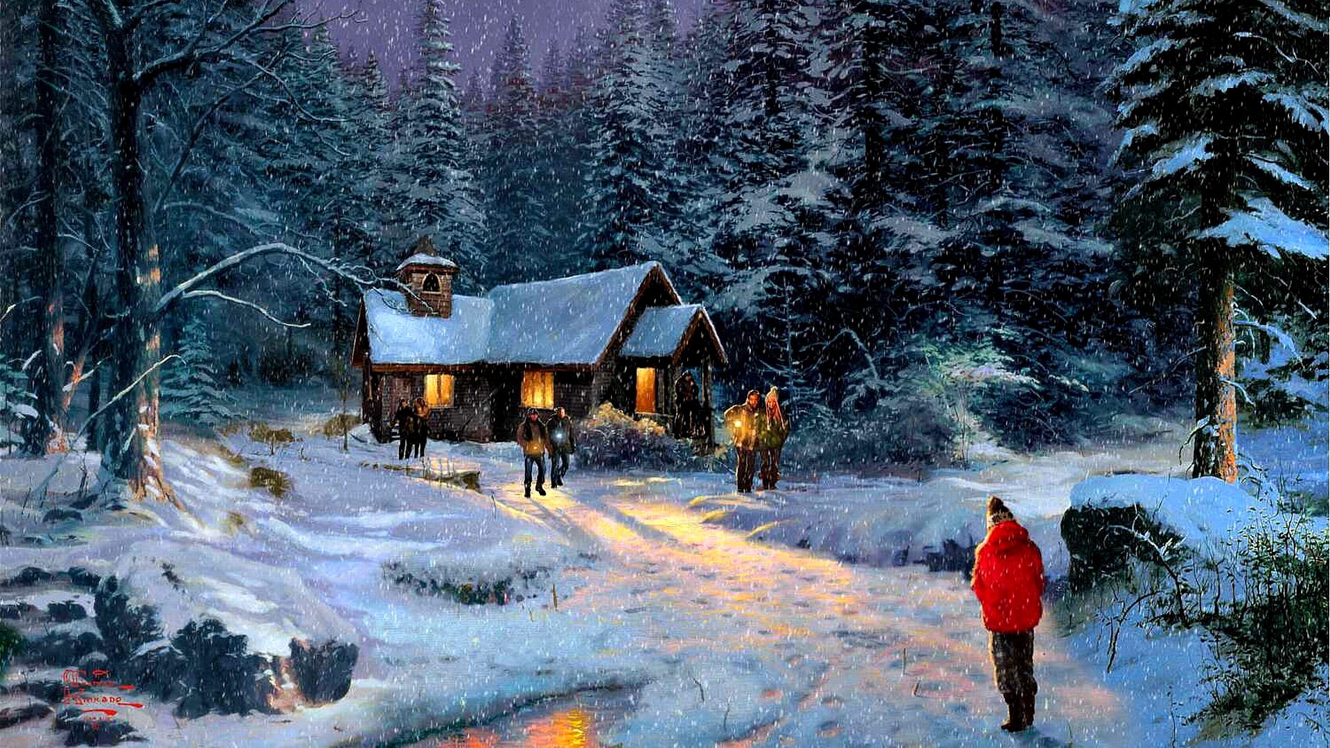 1920x1080 Kinkade Tag - Christmas Miracle Peaceful Winter Time Forest Xmas Merry  Decorations Happy Holidays Decoration Woods