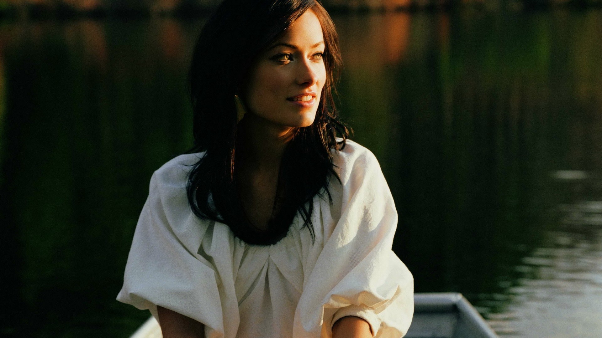 1920x1080 Actress Boats Brunettes Eyes Faces Lakes Lips Olivia Wilde Rivers Sunset  Water Women